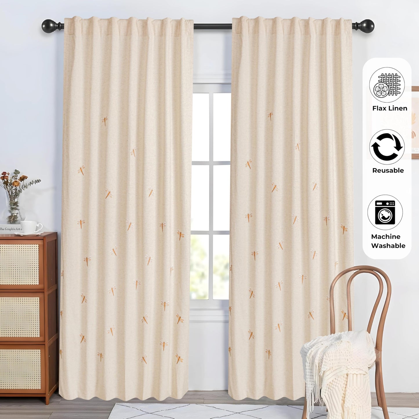 Bedding Craft Curtains 63 Inch Length - White Poly Cotton Slub Drapes with Tab Top, Set of 2, Ideal for Bedroom, Living Room, and Office_ 50x63 inch BST220