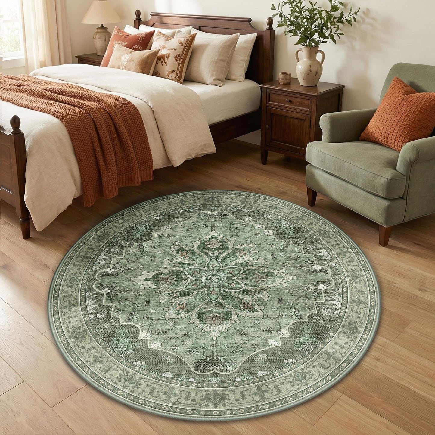 RELEANY Area Rugs Runner 2'x6' Washable Non-Slip, Floral Vintage Distress Medallion Carpet for Kitchen Hallway Bedroom Beside Laundry Room Bathroom, Teal Green Lake Blue Turquoise DD1210