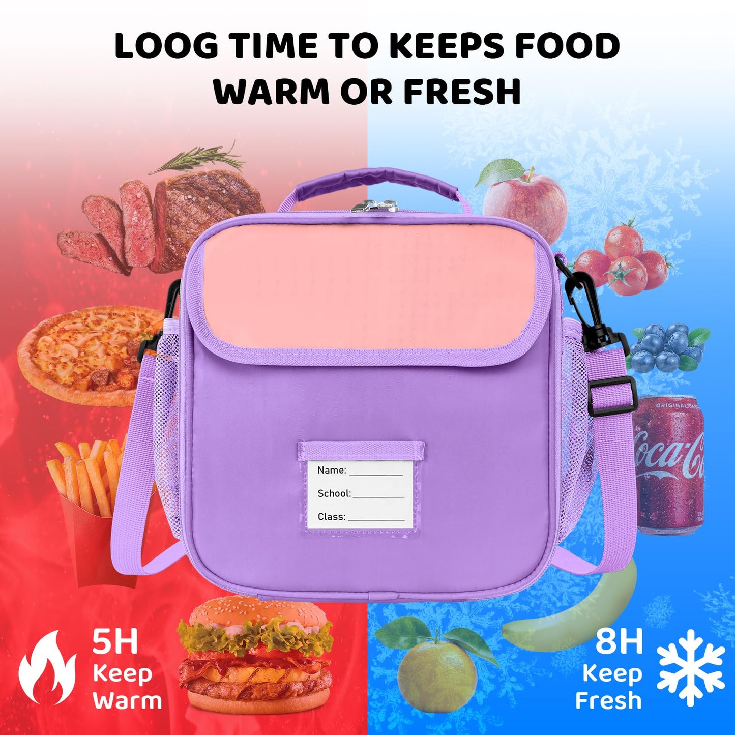 Lunch Bag for Kids Insulated Lunch Boxe for Boys Girls Small Reusable Cooler Tote Lunchbag Back to School Cute Lunchbox for Teens (light blue) WN420