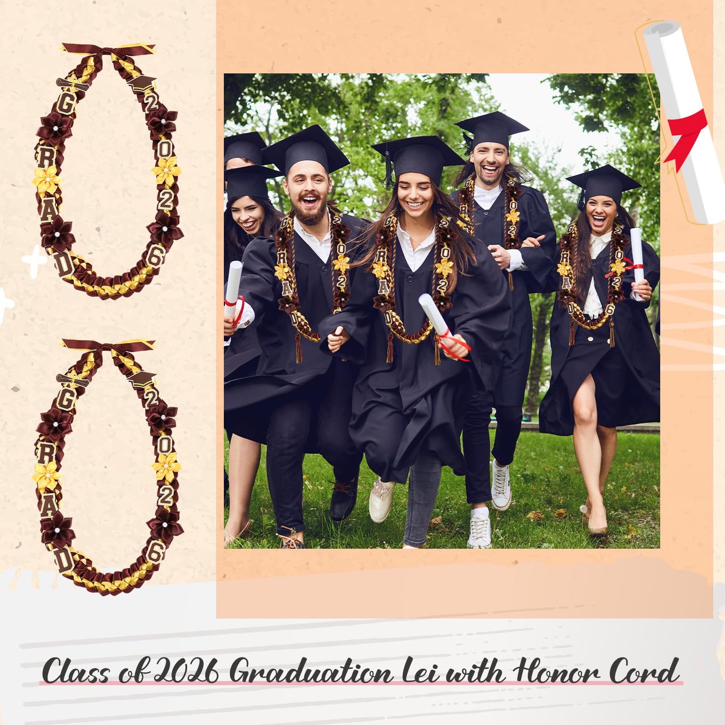 Thiccywoov Graduation Ribbon Lei Class of 2026 Grad Lei Kit Graduation Double Braided Necklace with Honor Cord for Graduate Women Men High School College Grad Party Supplies(Purple, Black) BST326H