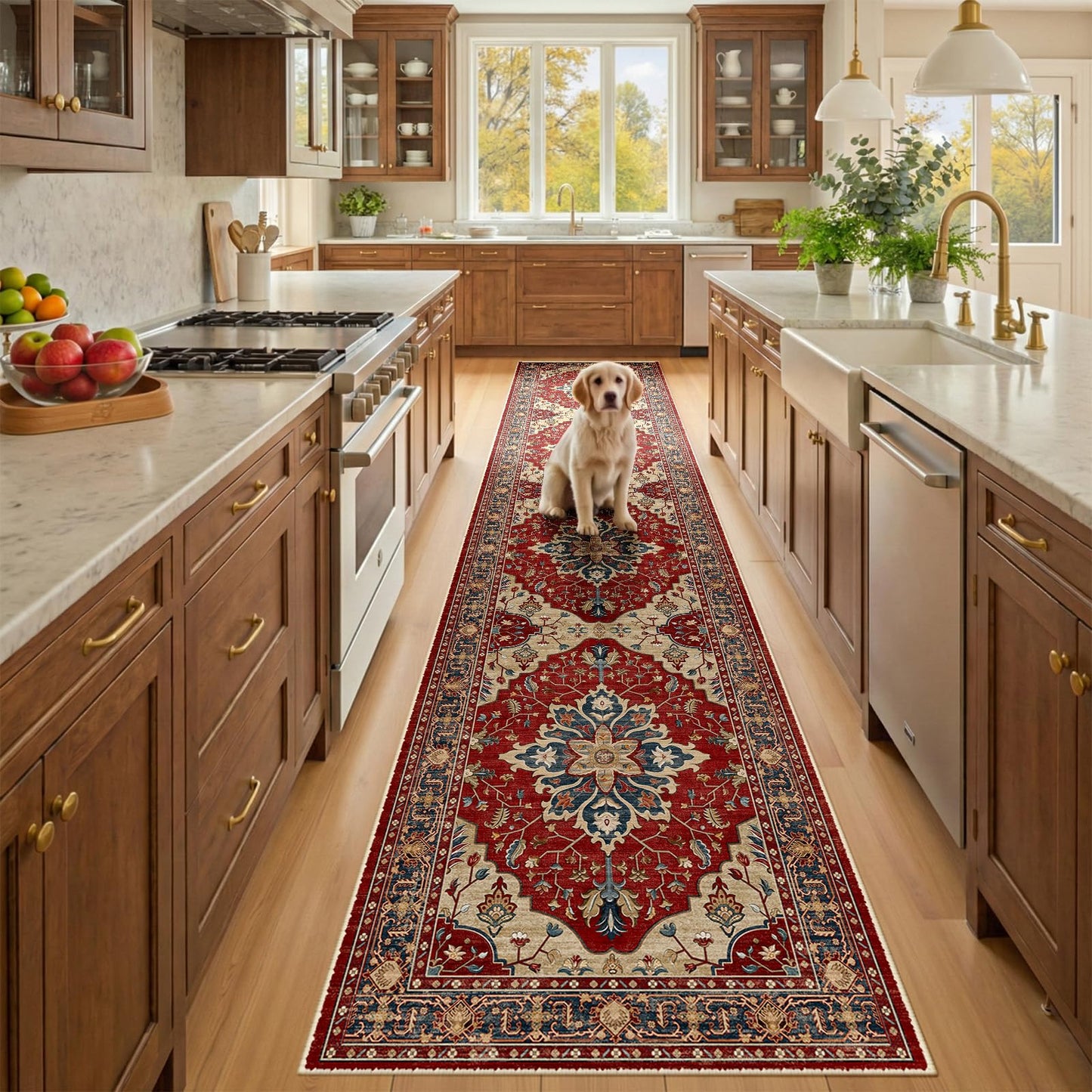 RELEANY Area Rugs Runner 2'x6' Washable Non-Slip, Floral Vintage Distress Medallion Carpet for Kitchen Hallway Bedroom Beside Laundry Room Bathroom, Teal Green Lake Blue Turquoise DD1210