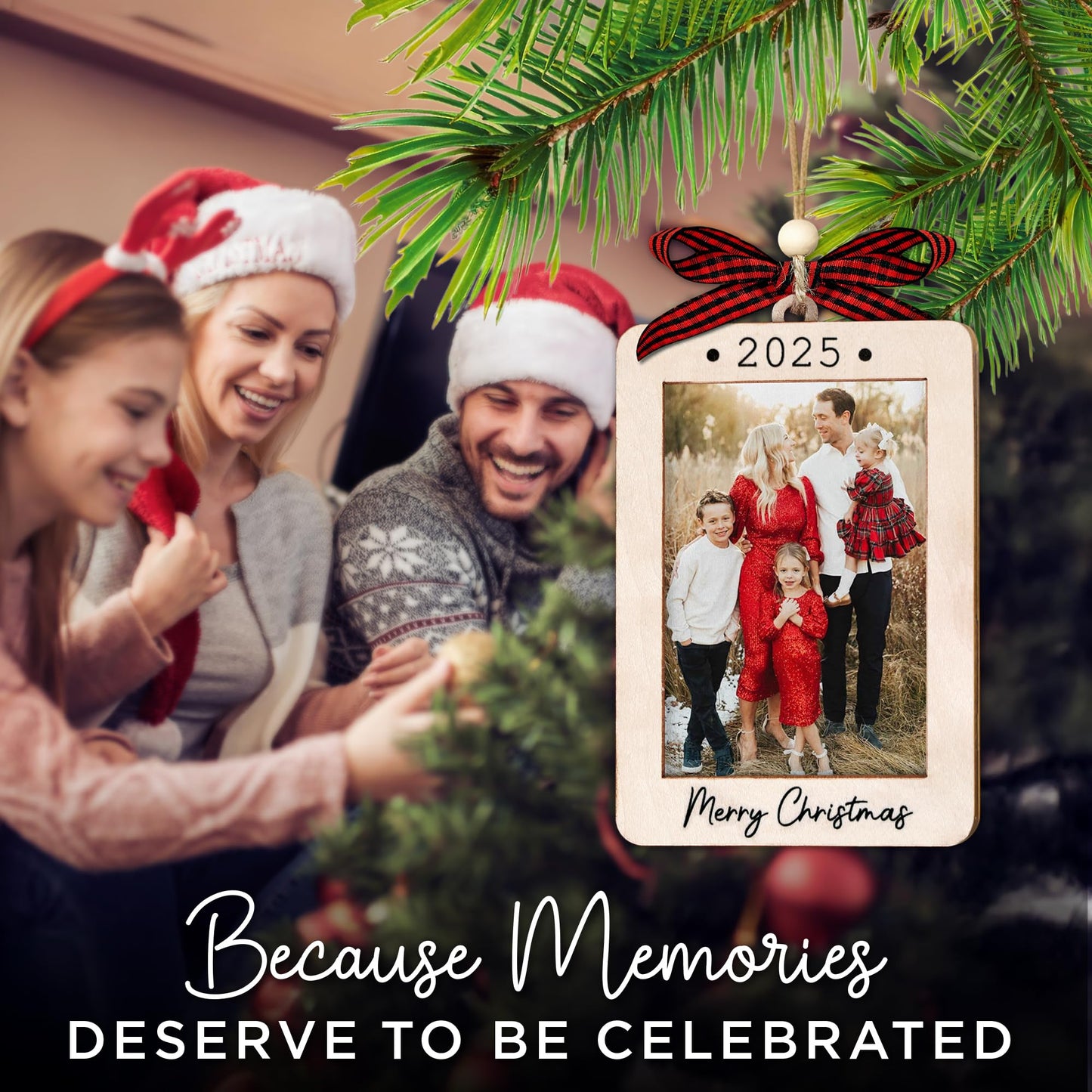 Hangwoous Baby's First Christmas Photo Frame Ornament 2025 | Wooden portrait frame keepsake, first Christmas photo gift for baby BST202