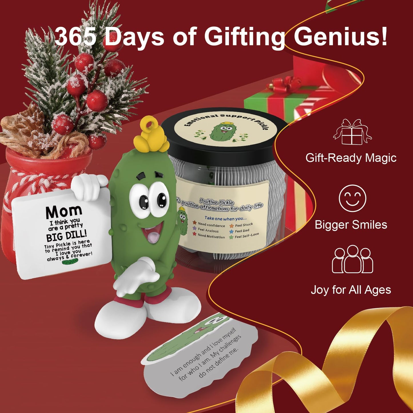 Positive Pickle with 60 Positive Affirmations Cards Set, Dad Gifts from Daughter Son, Best Dad Ever Gifts Thank You Daddy Gift Funny Pickle Plush BST202
