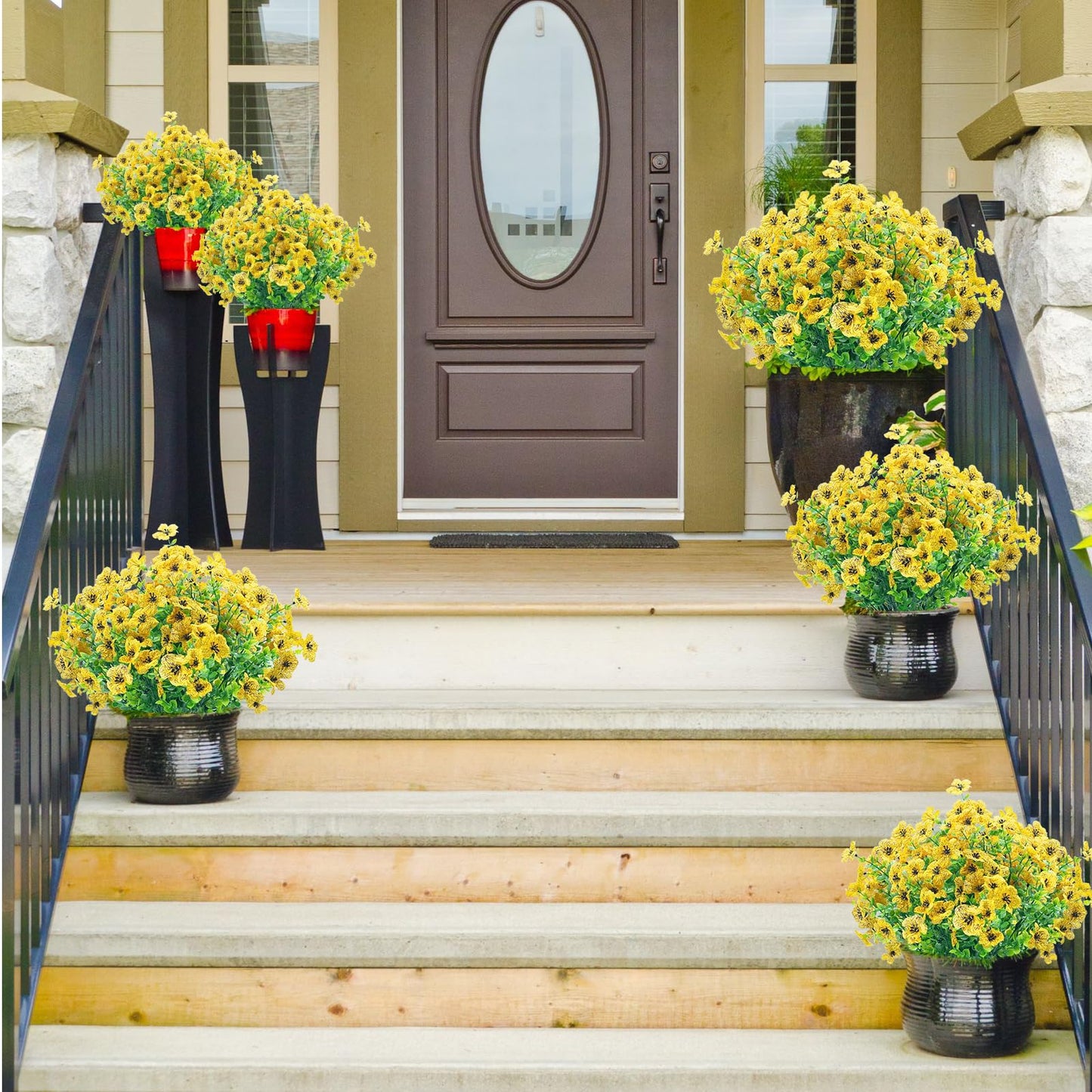 8 Bundles Outdoor Artificial Flowers,UV Resistant Fake Flowers Outdoor Plastic Plants Faux Silk Flower for Outside Indoor Decoration(Blue) BST202