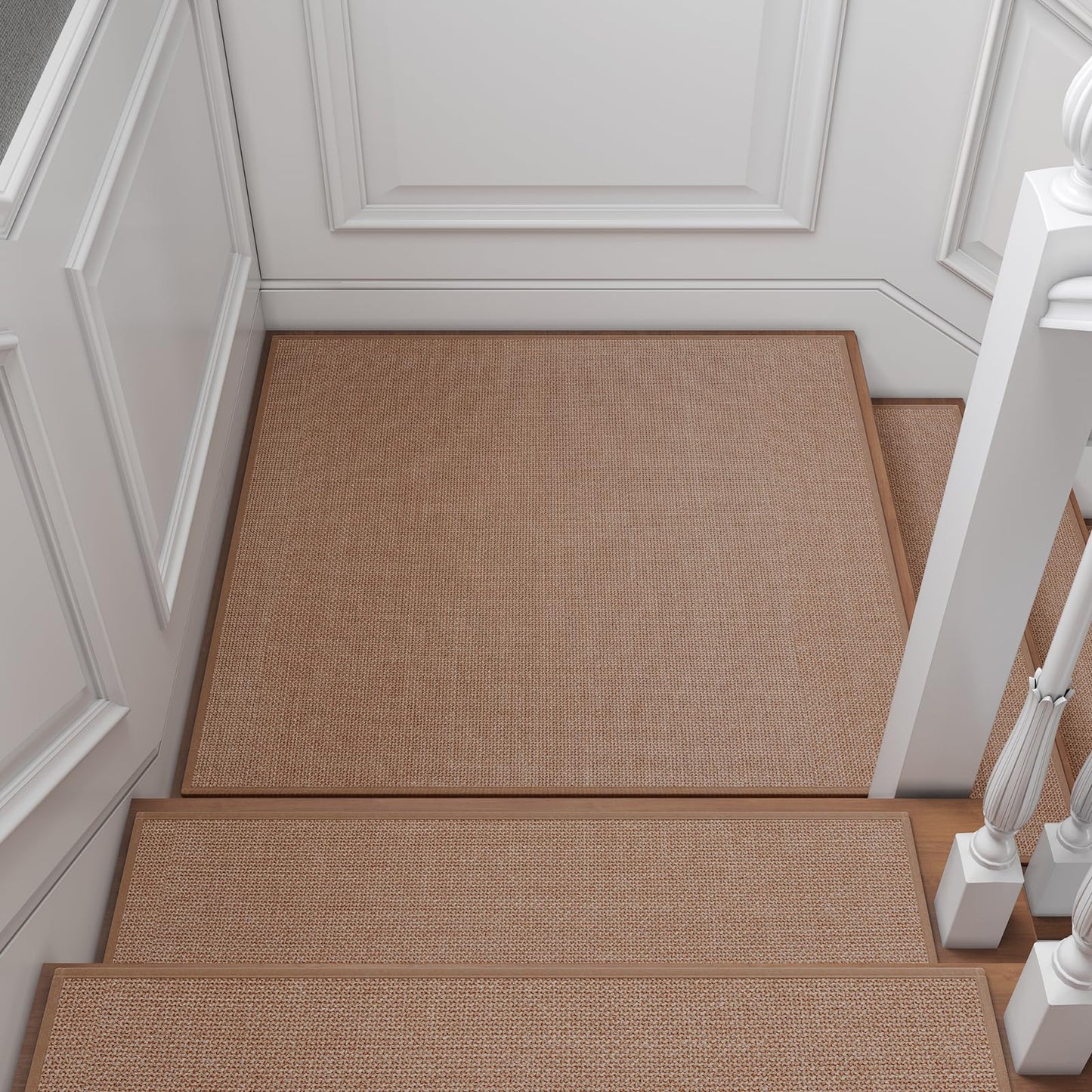 YDKGL Stair Treads Non Slip Indoor 4PCS, Rubber Backing Stair Runner Rugs for Wooden Steps, Residue Free Stair Carpet Treads for Kids Elders and Pets, Machine Washable Stair Mats, Gray, 8" x 30" WN420