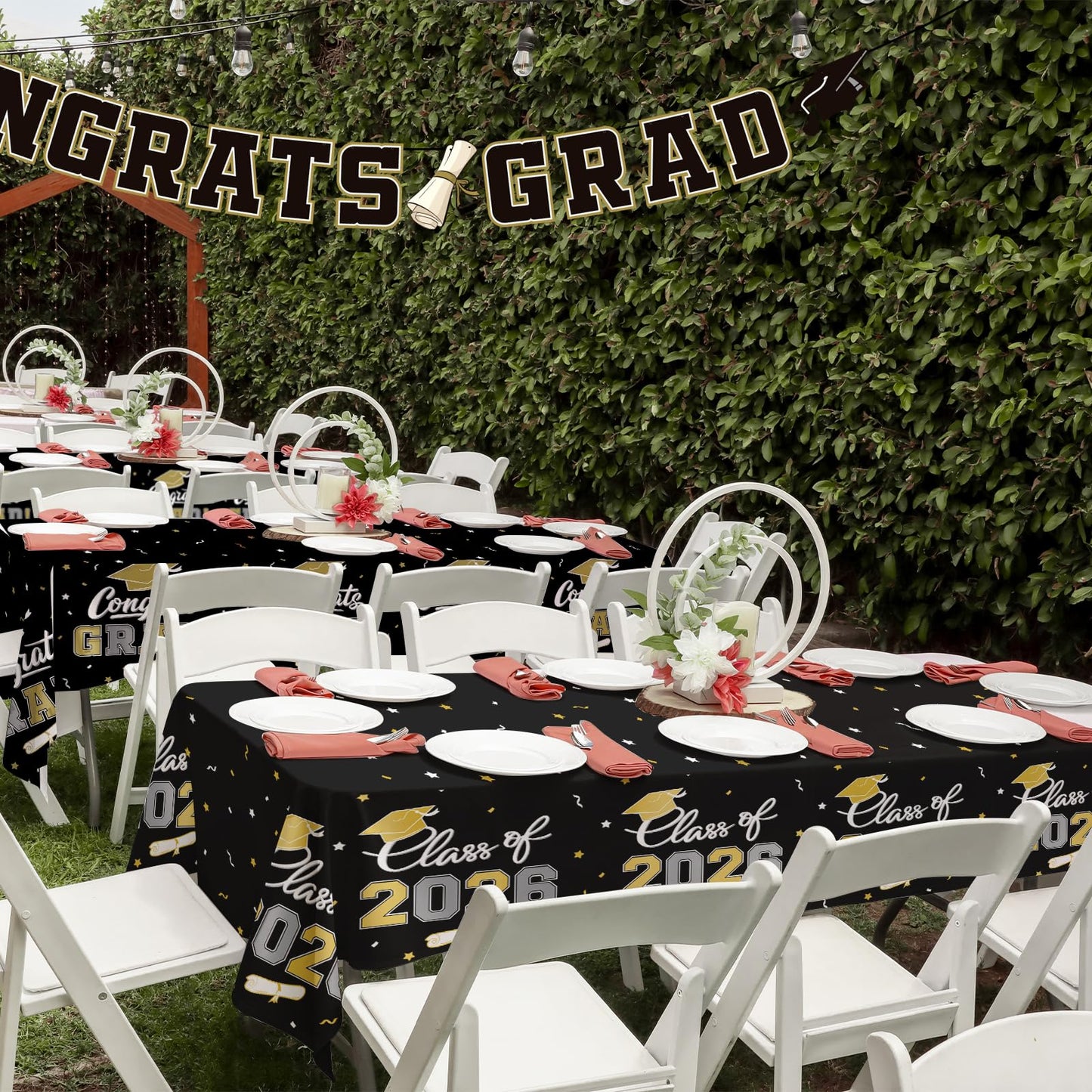 Gatherfun 2026 Graduation Decorations : 2-Pack Congrats Grad Disposable Tablecovers - Class of 2026 Red Themed Table Cloths, for Graduation Party Supplies & Graduation Backdrop, 54" X 108" BST326L