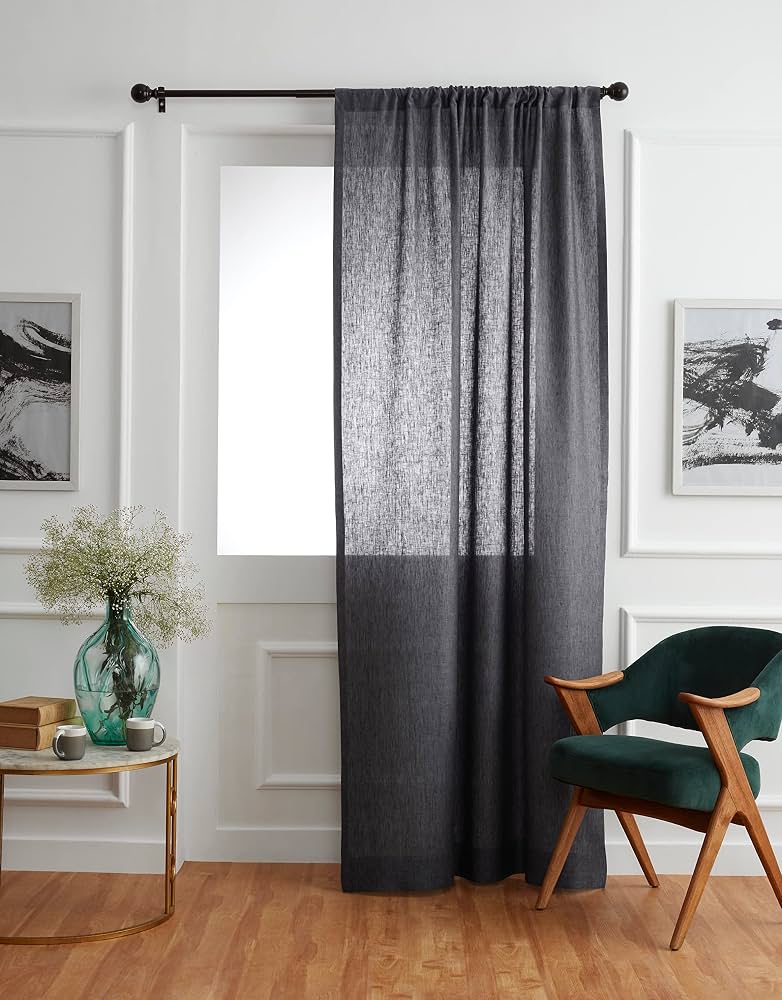 Solino Home Charcoal Grey Linen Curtain 96 Inch, Light Filtering Rod Pocket Curtain 52 x 96 Inch, 100% Pure Linen European Flax Window Treatment for Living Room, Bedroom - 1 PanelBST326SOLH
