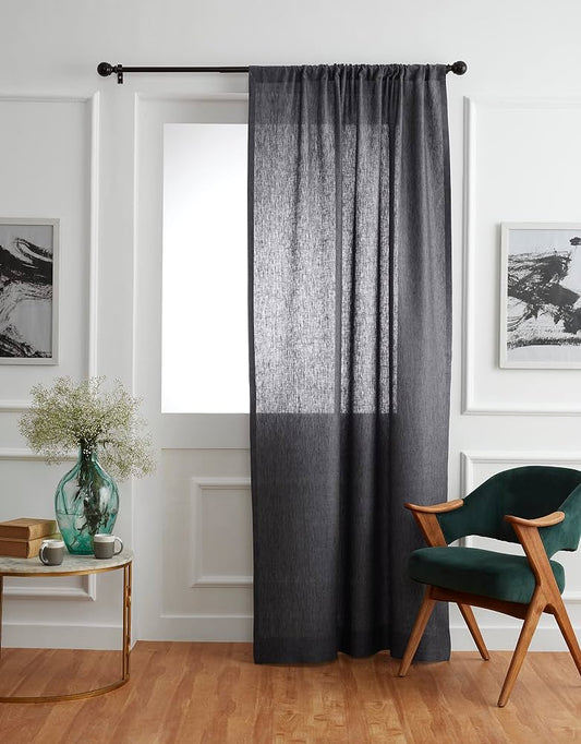 Solino Home Charcoal Grey Linen Curtain 96 Inch, Light Filtering Rod Pocket Curtain 52 x 96 Inch, 100% Pure Linen European Flax Window Treatment for Living Room, Bedroom - 1 PanelBST326SOLH