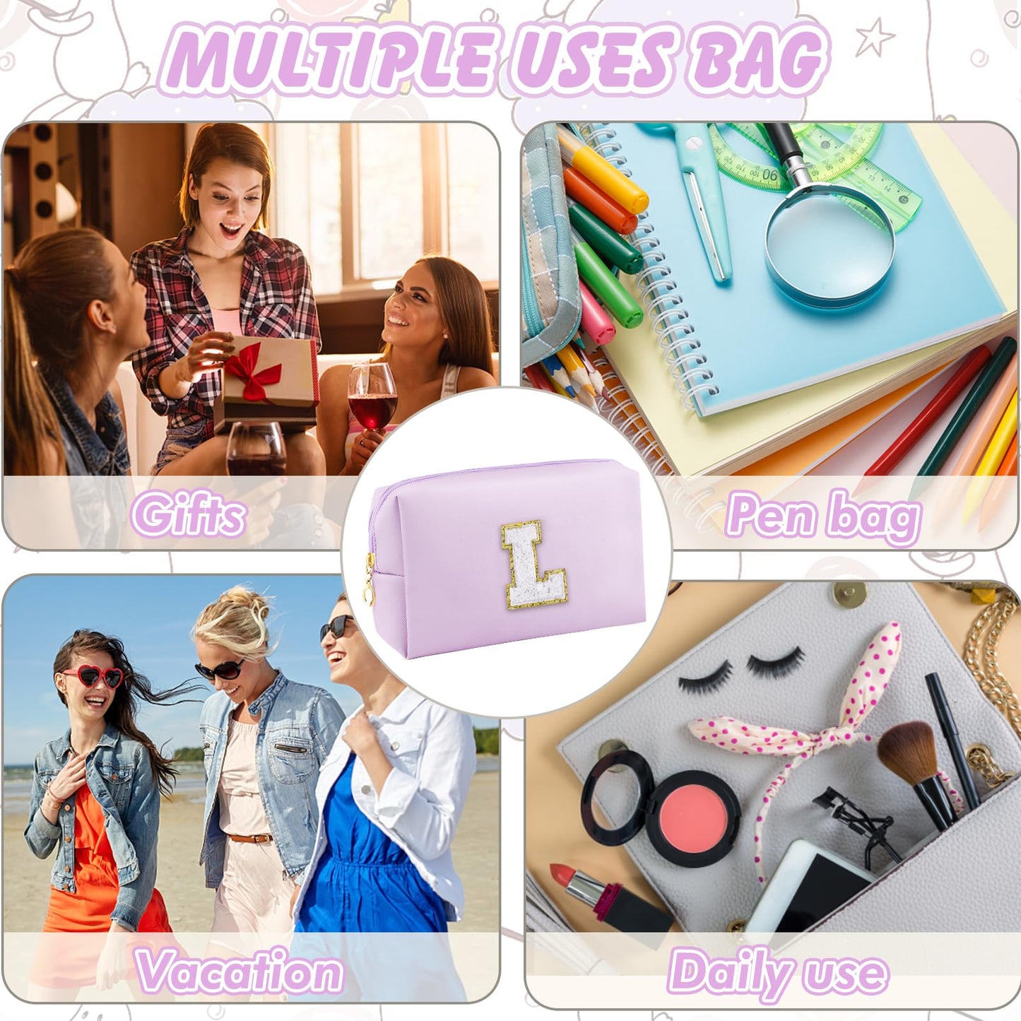 URSKYTOUS Gifts for Girls Initial Makeup Bag Personalized Cosmetic Bag with Zipper Cute Travel Toiletry Bag Waterproof PU Preppy Makeup Pouch Birthday Gift for Teen Girls Women(Blue P) BST326L