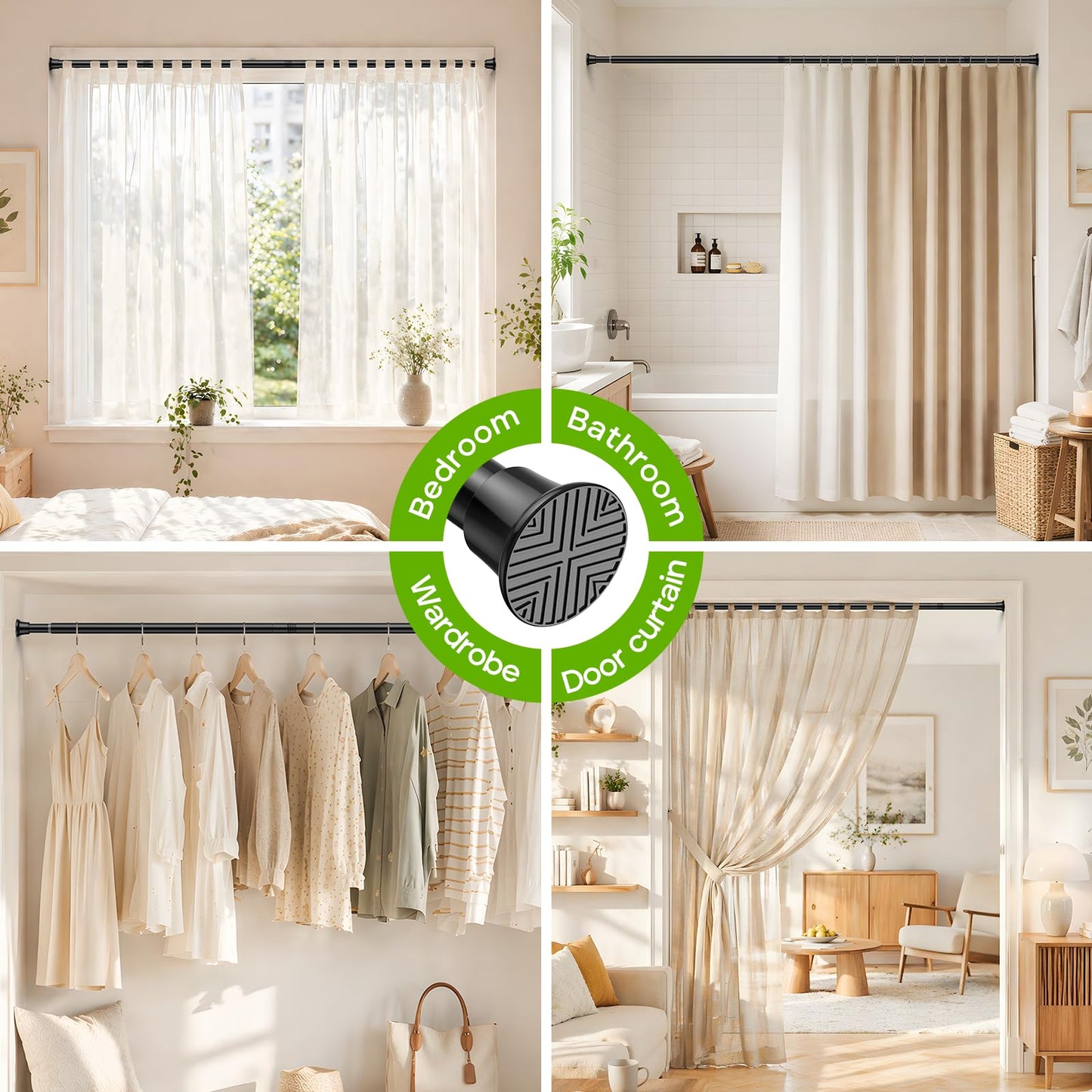 White Shower Curtain Rod 32 to 76 Inches Adjustable, 7/8 Inch Diameter Heavy Duty Tension Curtain Rods No Drill, Rust-Resistant Tension Rod for Bathroom, 1 Pack BST326H