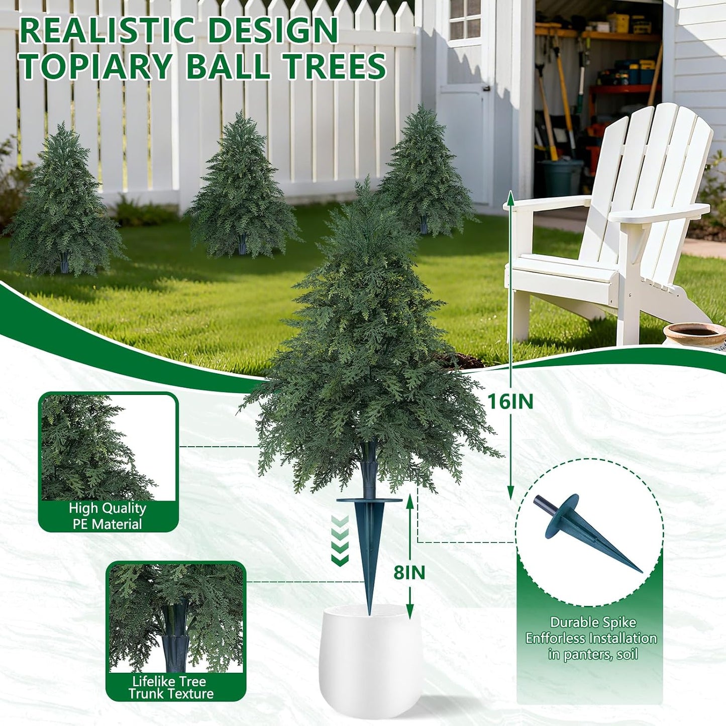 Artificial Cypress Topiary Cedar Trees with Ground Spike, 2 Pieces Fake Pine Shrubs Bushes, UV Resistant Faux Evergreen Tree Plants for Indoor Outdoor Planters Front Porch BST220