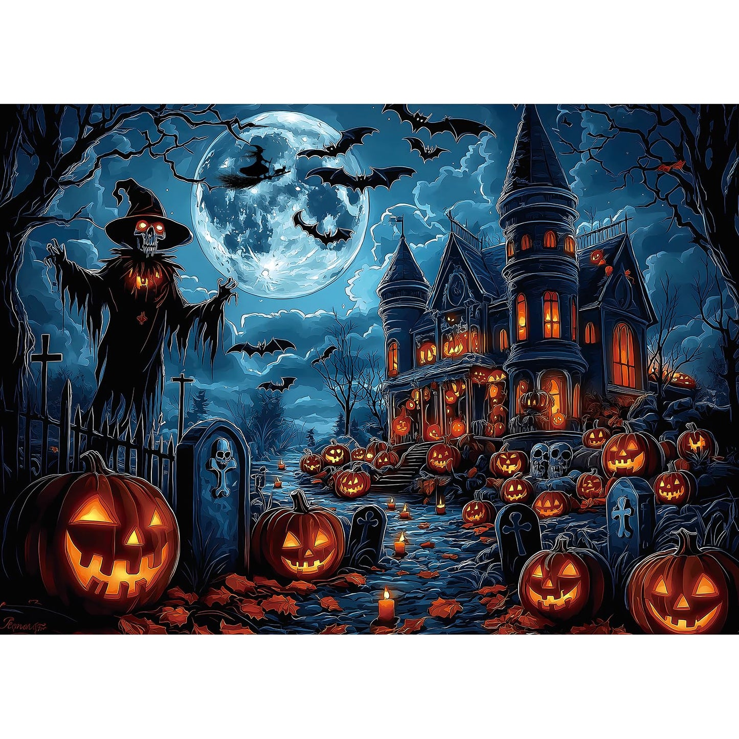 Halloween Puzzle 1000 Pieces for Adults Spooky Scarecrow Farm | Jigsaw Puzzles 1000 Pieces Autumn Horror Spooky with Pumpkin & Ghost Truck for Party Game Night, Dust-Free, 27.5"x19.7" WN420
