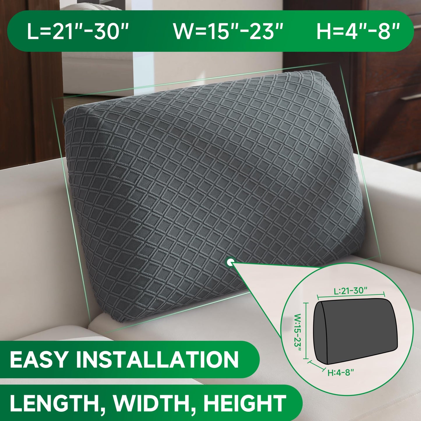 OHSIO Couch Cover, Stretch Sofa Cover, Soft Seat Cushion Covers Washable, Sectional L Shape Sofa Slipcover, Wear Stain Resistant Pet Friendly Furniture Protector for Home (1 Seat Cover L, Dark Gray) BST326H