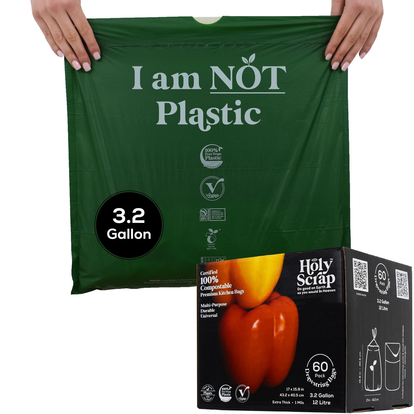 Small Compostable Trash Bags - 2.6 Gallon, 100 Pack, 100% Plastic-Free Decomposing Kitchen Food Waste Trash Can Bags & Liners, Thick Countertop Garbage, Bathroom & Bio Bin Bags