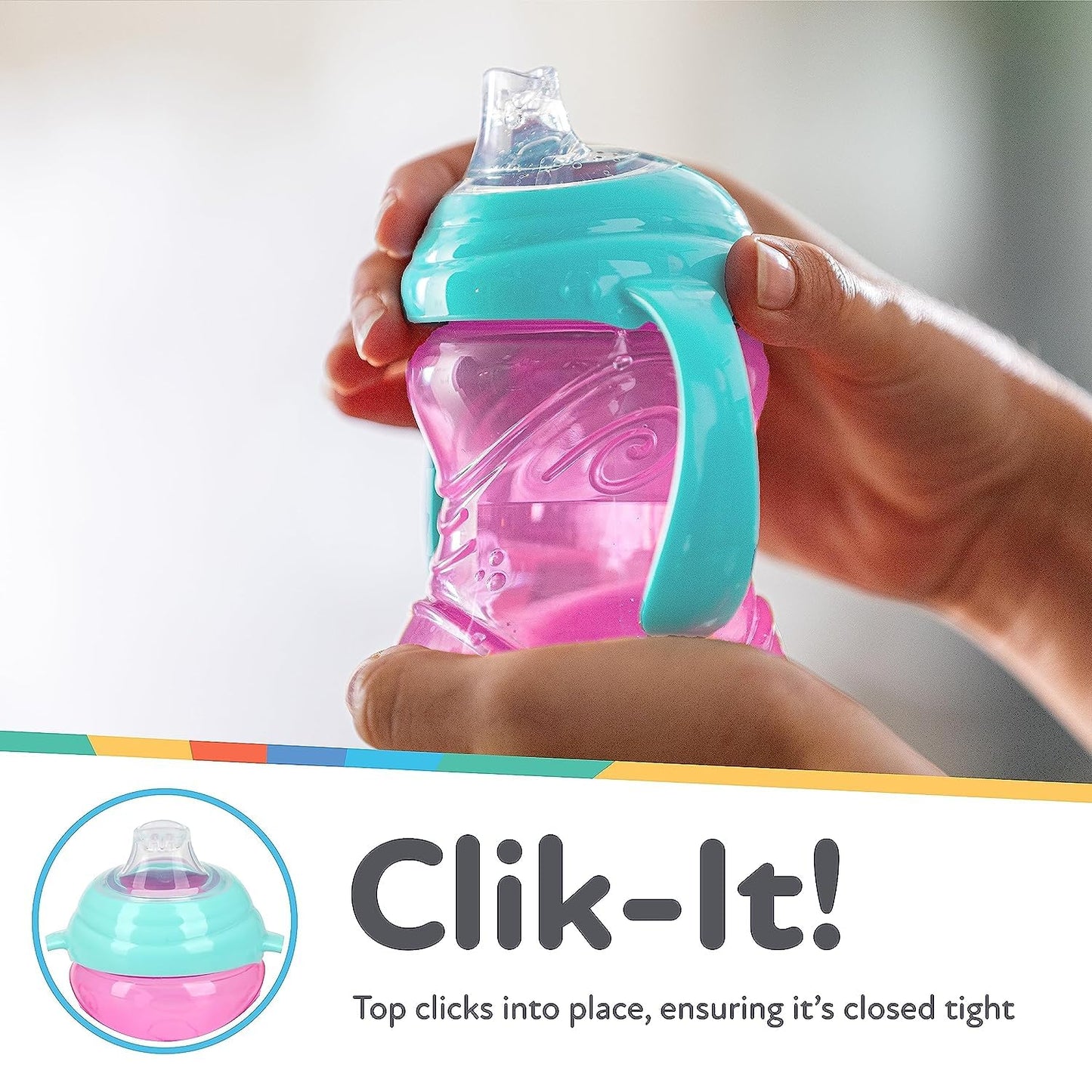Nuby Clik-It Grip N' Sip Soft Spout No-Spill Training Sippy Cup 99