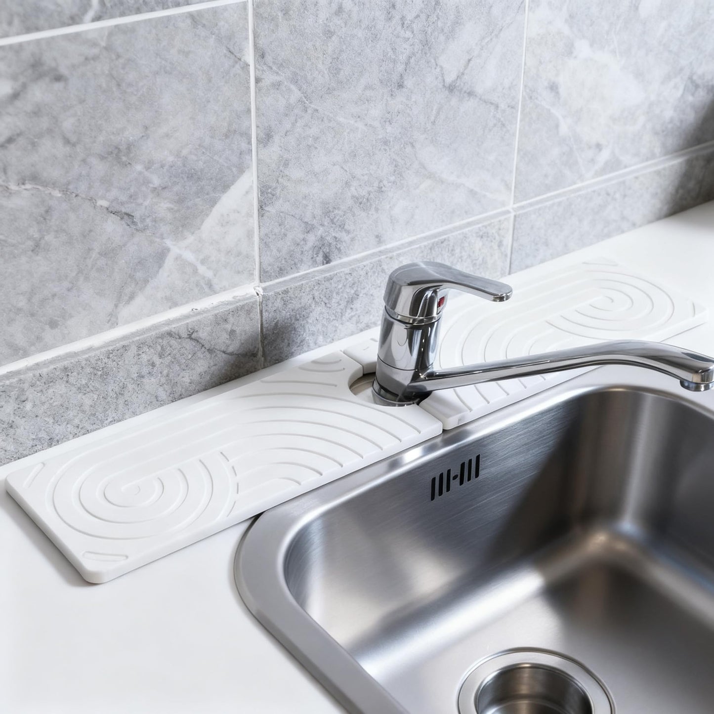 Hopegiver Stone Faucet Mat for Kitchen Sink - Fast Drying Diatomite Sink Protector Prevent Moisture, Super Water Absorbing Stone Tray for Kitchen & Bathroom Counter (White, 15.7"x3.9") BST326H