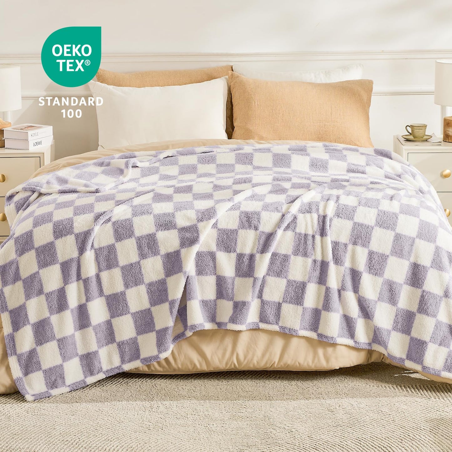 EMME Fleece Blanket, 3D Jacquard Throw Blanket for Couch and Bed, Soft Cozy and Fluffy Blankets Lightweight Luxury Flannel with Waffle Design (Navy Blue, 50" x 60") BST202