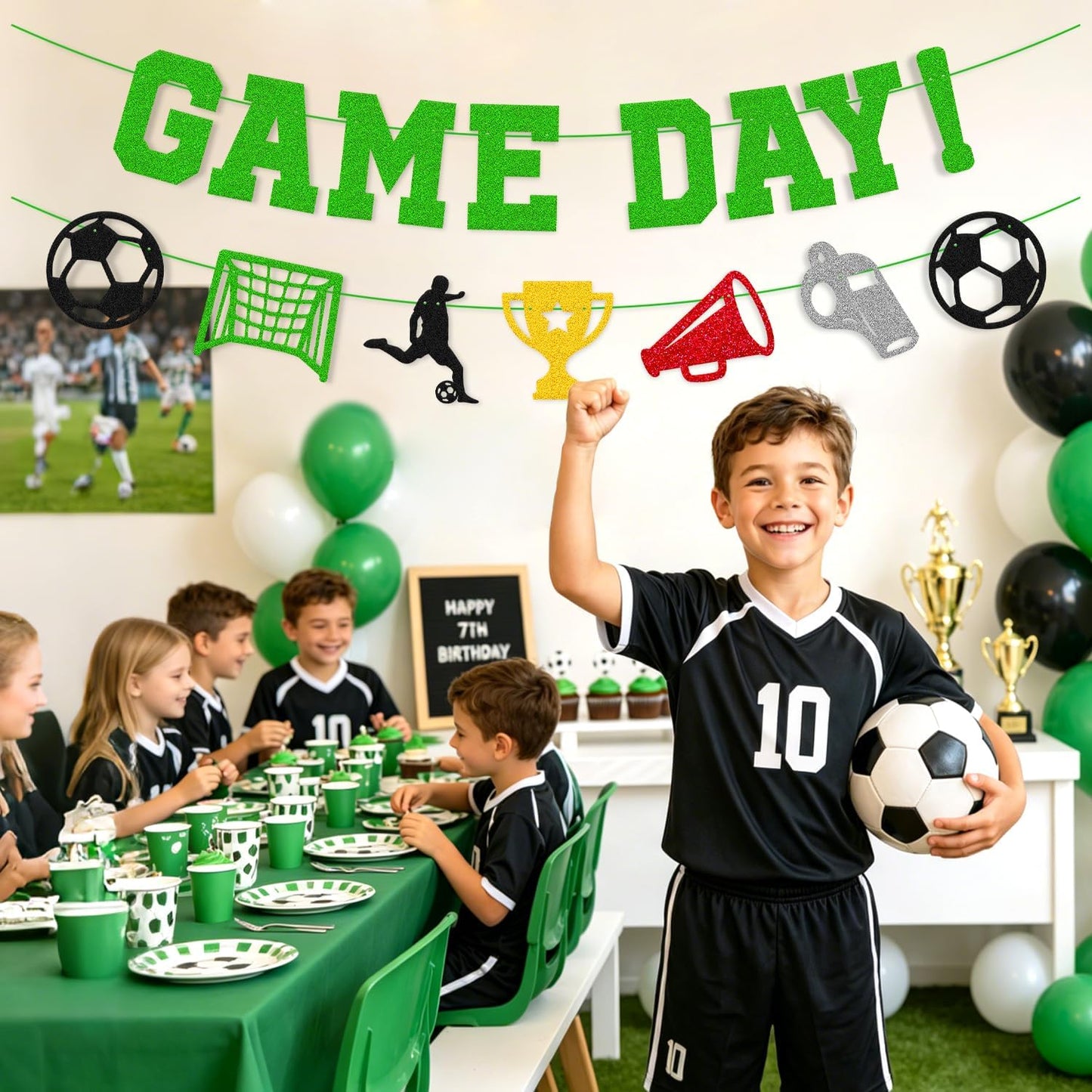 Come on World 2026 Cup Decorations Game Day Banner | World Football Party Decor 2026 International Soccer Competition Backdrop Sports Celebration Green Glitter Decor Pre-Strung BST326L