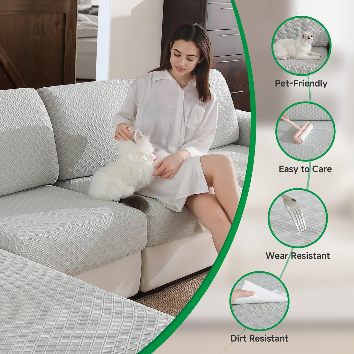 OHSIO Couch Cover, Stretch Sofa Cover, Soft Seat Cushion Covers Washable, Sectional L Shape Sofa Slipcover, Wear Stain Resistant Pet Friendly Furniture Protector for Home (1 Seat Cover L, Dark Gray) BST326H