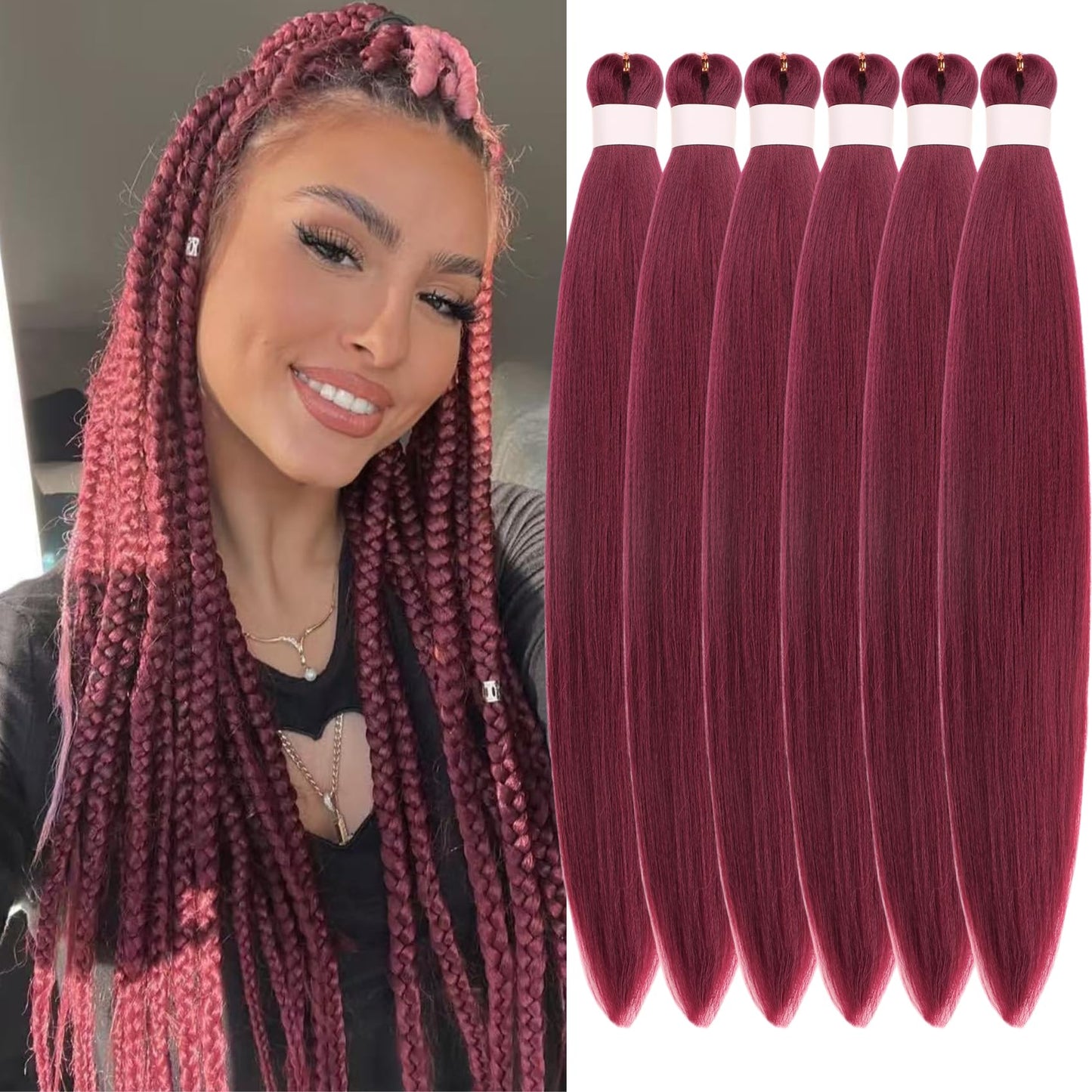 Purple Braiding Hair Pre stretched Knotless 26 inch | Hypoallergenic Synthetic Purple Prestretched Ez Braid Knotless Itch Free Soft Yaki Texture Hot Water Setting WN420