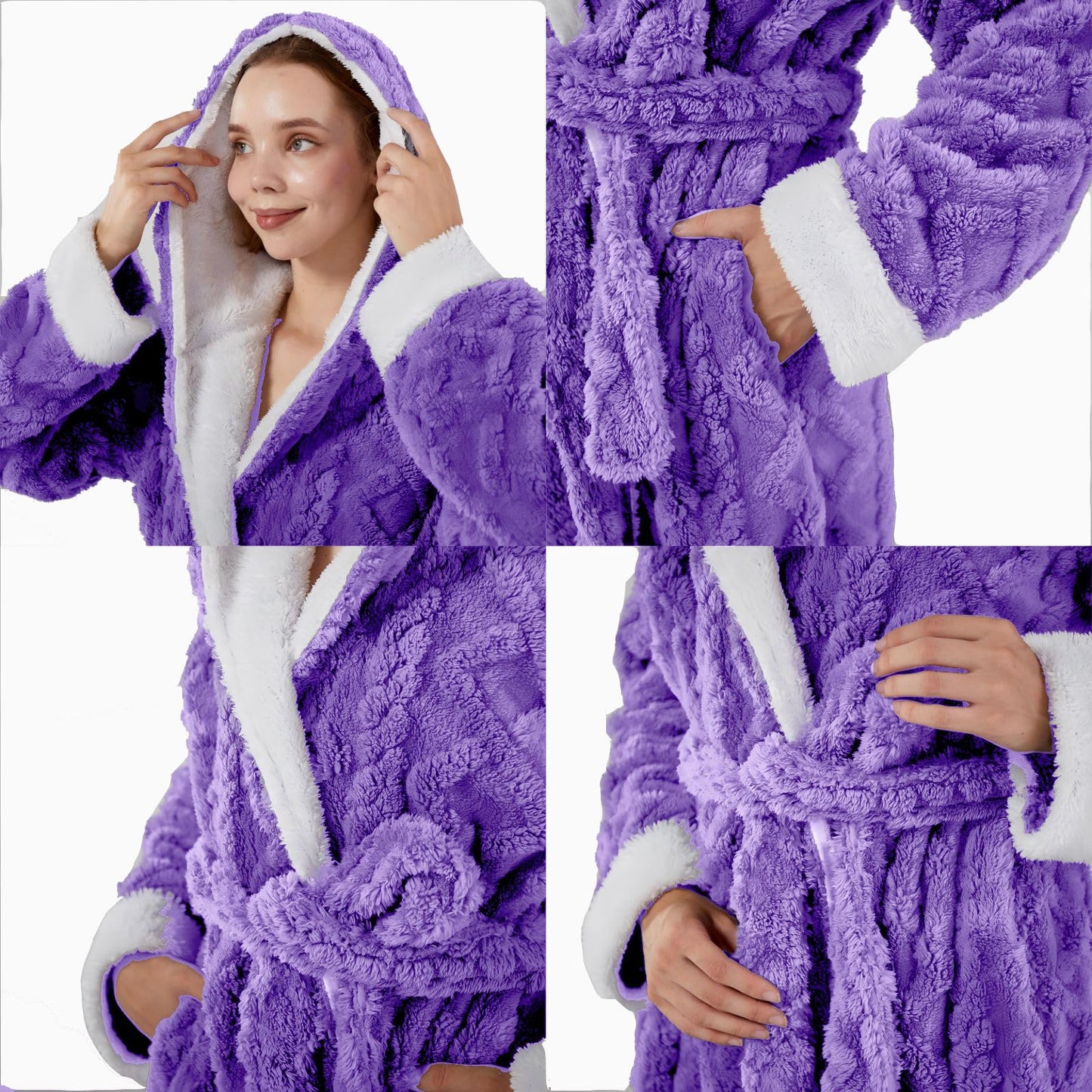 LKG women's robes long plush hooded ladies shower luxury christmas warm fuzzy robes house coat bathrobe for women full length WN420