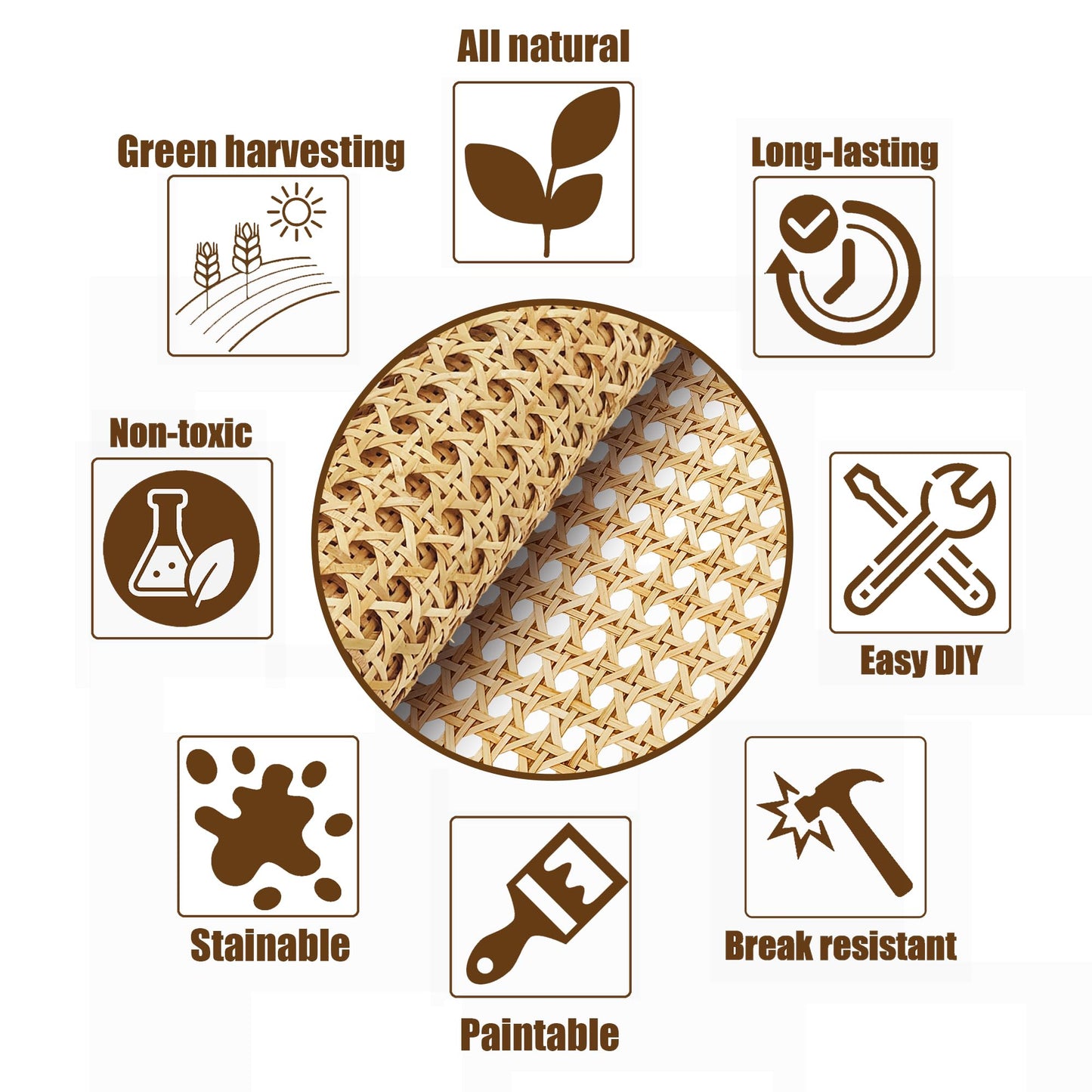 Plastic Rattan Webbing Roll, Handwoven Synthetic Poly Rattan, Faux Cane Mesh-Open Weave, Hexagonal Pattern, for DIY Home Decor Projects incl. Furnitures Chairs Cabinets Beds (16'' x 80'') BST220