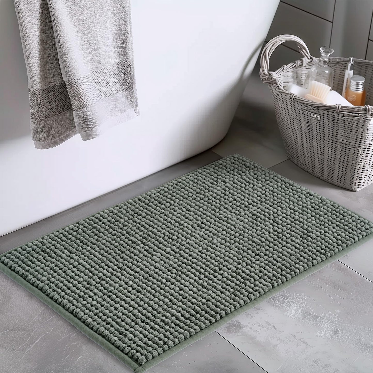 FRESHMINT Thick Chunky Chenille Bathroom Rug, Black, 20"x32" | Non-Slip Backing, Water Absorbent Surface, Machine Washable Care, Cushioned Comfort, Bathroom Floor Use BST220