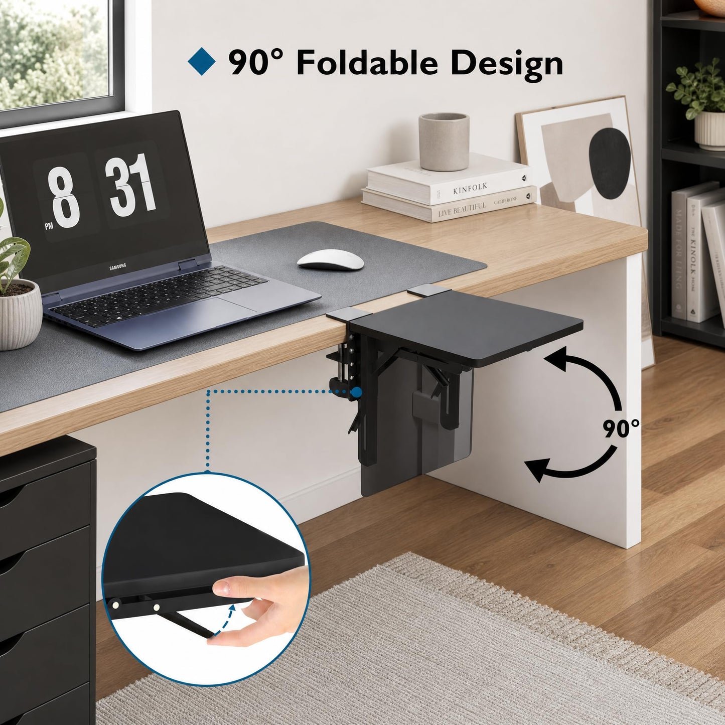 BONTEC Ergonomic Desk Extender Tray, 9.5"x9.1" Wrist Rest Shelf | 90°Foldable Elbow Support, Table Mount Arm, Clamp on Computer Arm Rest for Desk, Office & Home Use,Durable Easy to Install BST202