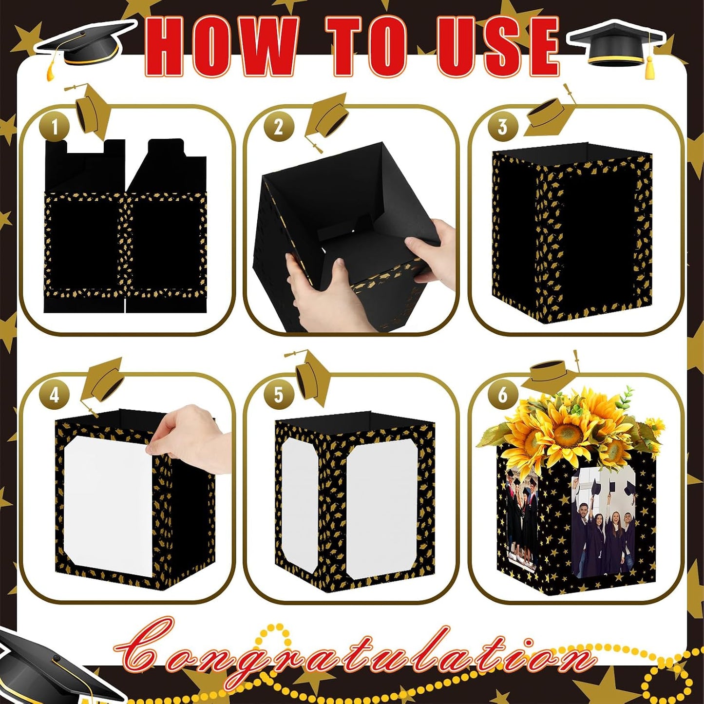 Gersoniel 12 Pcs Graduation Boxes Centerpieces for Table 6/7 Inch Photo Props Frame Holders Class of 2026 Congrats Grad Party Decorations Box Picture Display Centerpieces for Graduation Wedding WN420