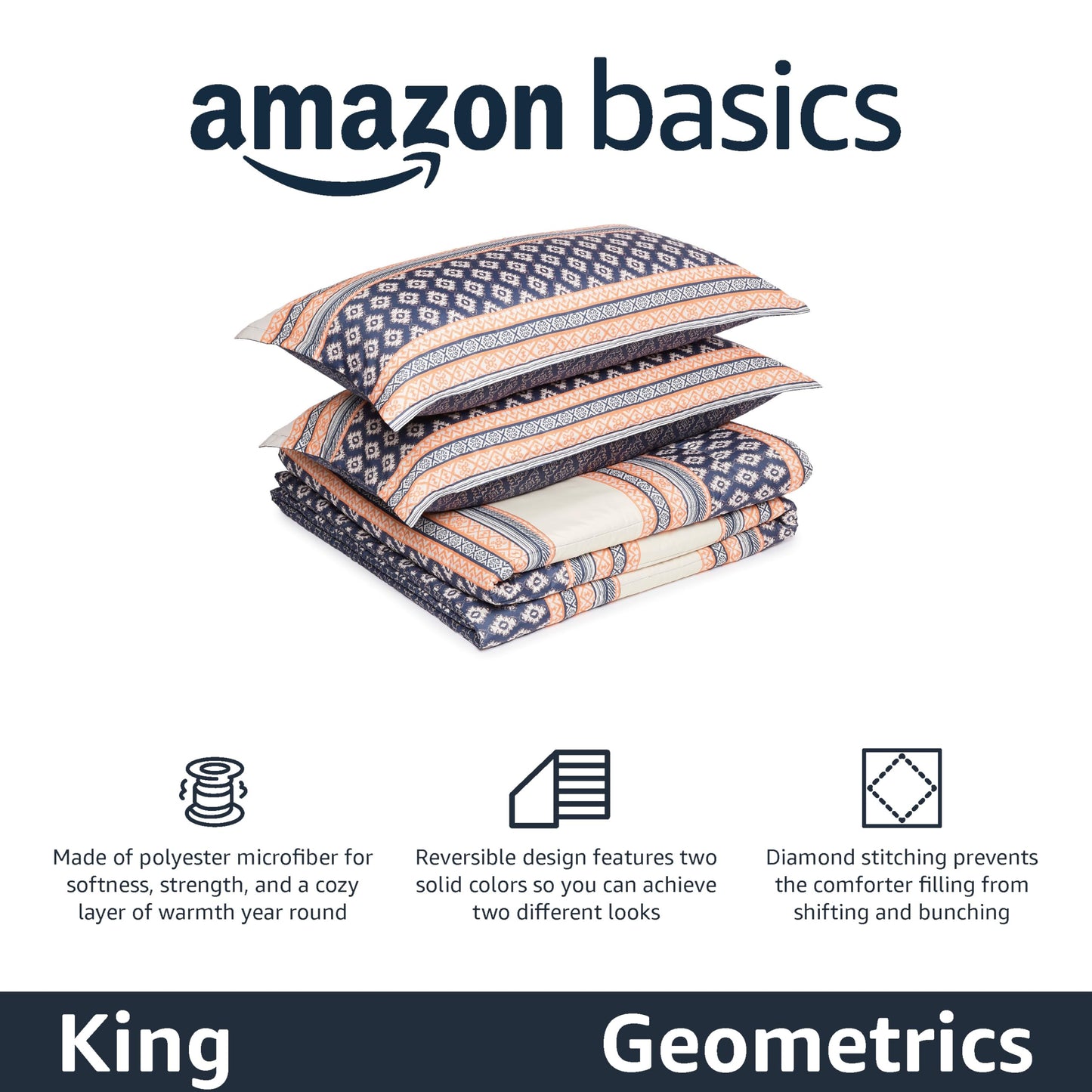 Amazon Basics Comforter Blanket, Reversible, Lightweight Microfiber, Machine Washable, All Season, Full/Queen, Black/Grey