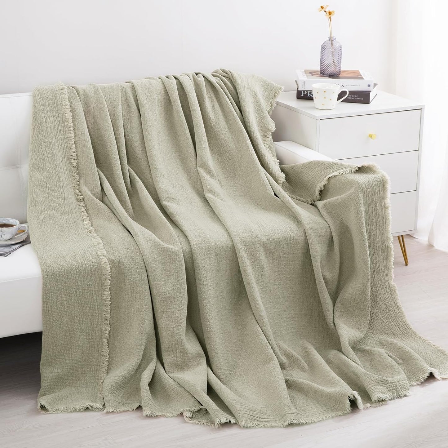 HOMBYS 92"x108" Linen Oversized King Blanket-Soft Linen Reversible Throw Lightweight Blanket in Natural Color Bed Blanket(Flax Color, 92"x108") BST326H