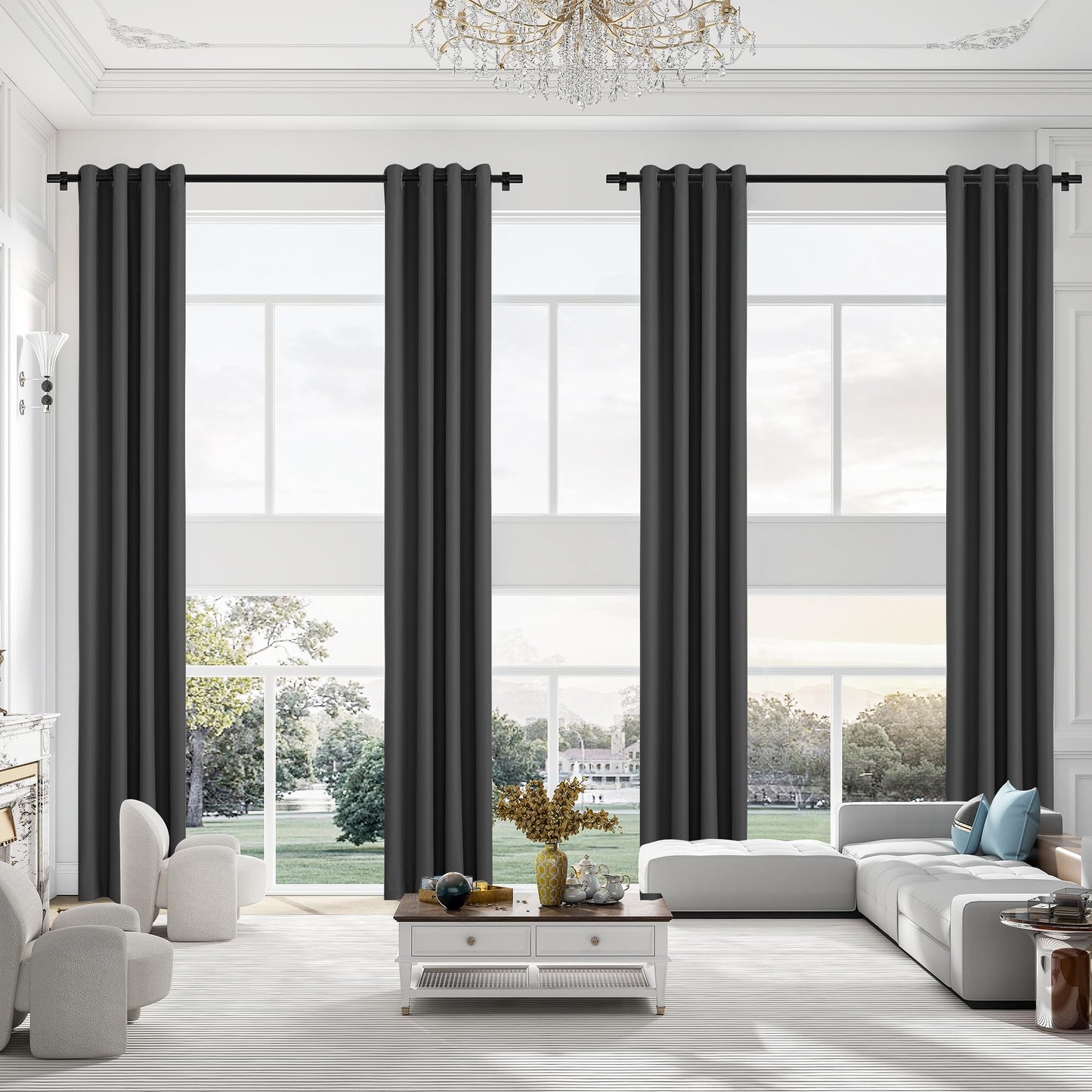 Extra Long Blackout Curtains, 12ft Room Darkening Grommet High Ceiling Drapes, 2 Story Curtains for Living Room(1 Panel, Navy, 52"x144") BST220