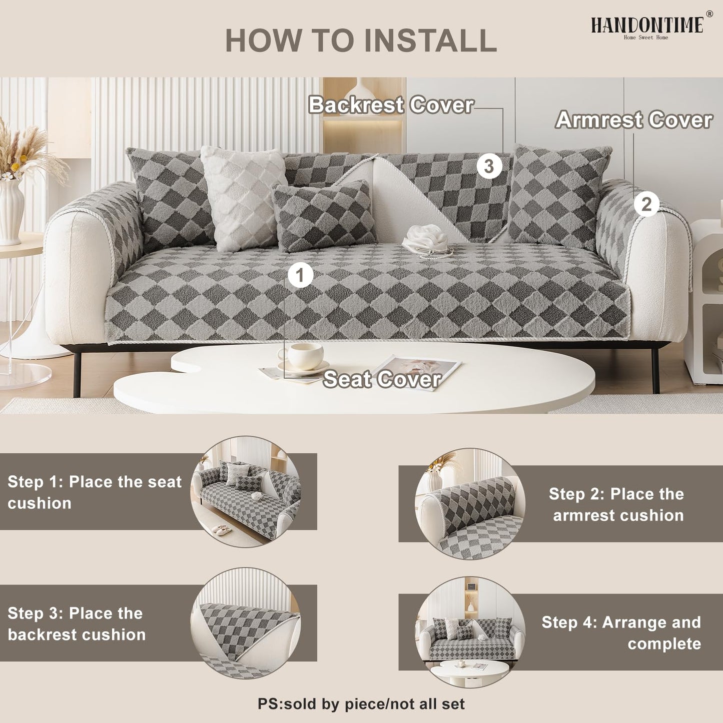 HANDONTIME Fuzzy Dog Couch Cover Washable, Pet-Friendly Sofa Covers Non-Slip Geometric Jacquard Pet Protector Furniture Cover for 3 Cushion Sofa Cozy Fuzzy Dog Mat for Couch (Grey, 35.4" x 70.9") BST202