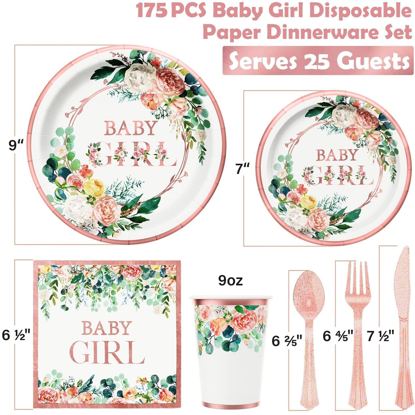 Woodland Baby Shower Decorations Supplies - 175PCS Forest Animal Disposable Dinnerware Set (25 Guest) With Gold Paper Plates Cups Napkins Plastic Fork Knives Spoon for Baby Boy Birthday Party BST326H