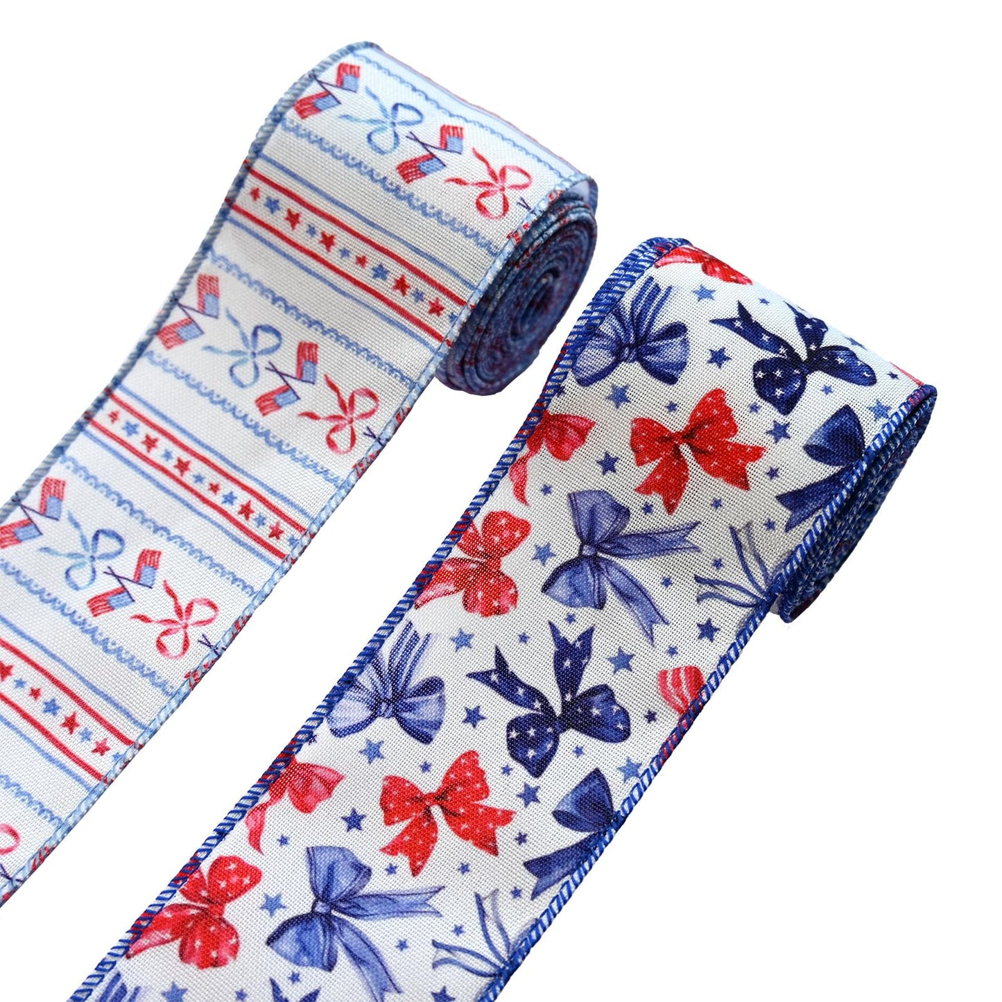 2 Rolls 10 Yards Spring Blue White Floral Wired Ribbons for Wreath Bows Wrapping Gifts, Hydrangea Butterfly Ribbon for Holiday Wedding Birthday Baby Shower Party Décor Summer DIY Crafts 2.5" BST202