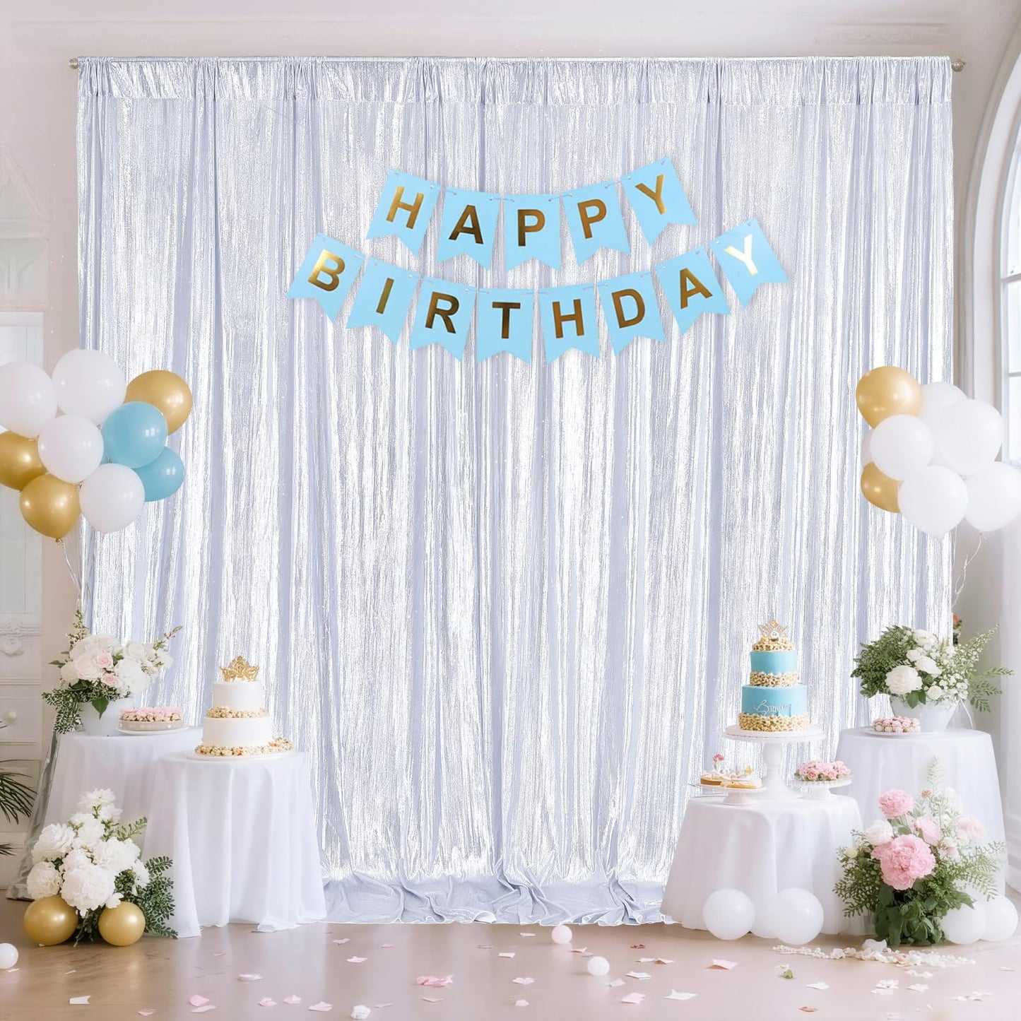 Gold Backdrop Curtains for Birthday Party: 4.8ftx8ft Sequin Background Baby Shower Curtain Drapes for Graduation Arch Backdrop WN420