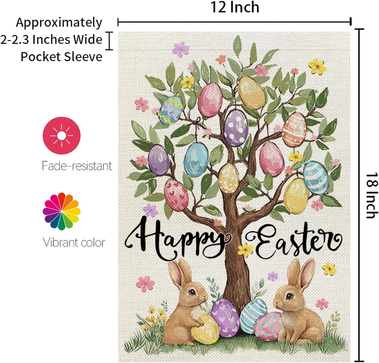 CROWNED BEAUTY Easter Garden Flag Eggs Tree 12x18 Inch Double Sided Bunny Holiday Decoration for Outdoor Lawn Yard WN420