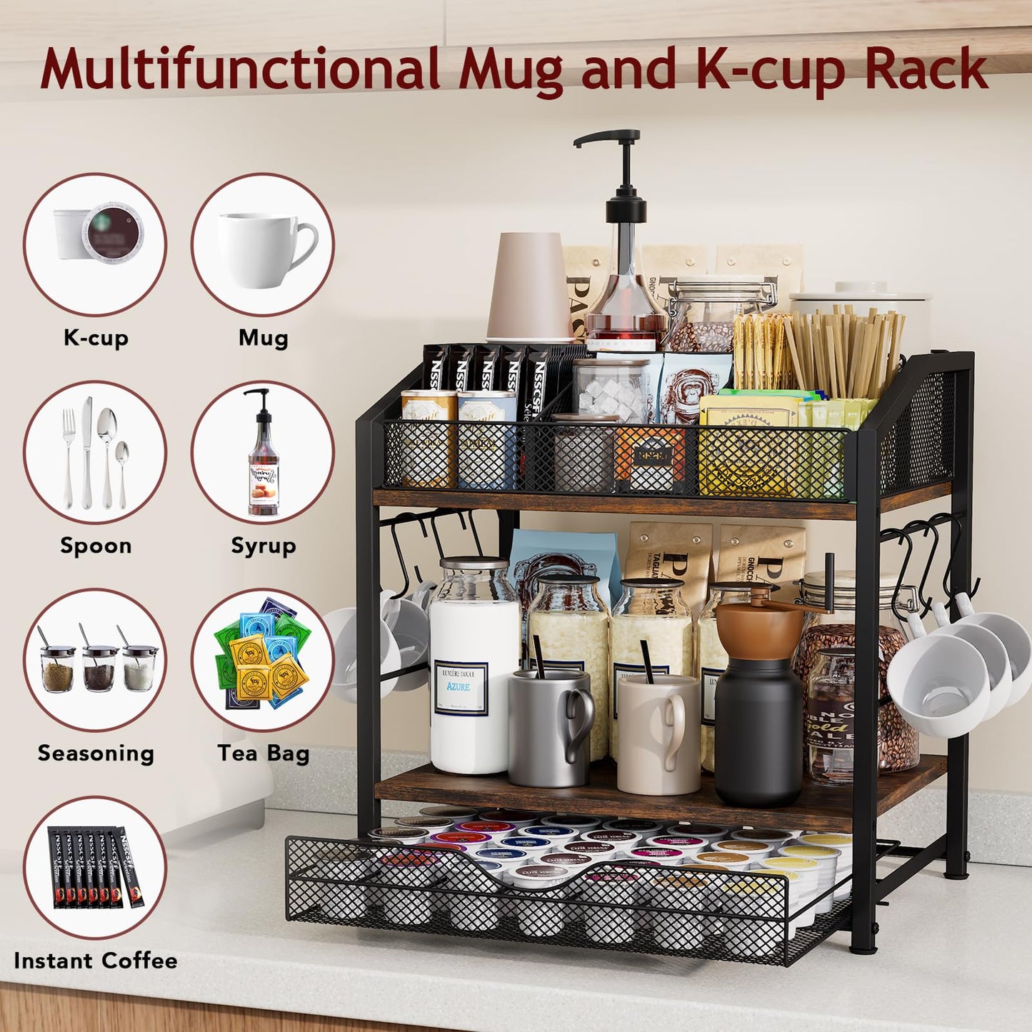 Homsorout Coffee Bar Organizer - Countertop Coffee Station N28