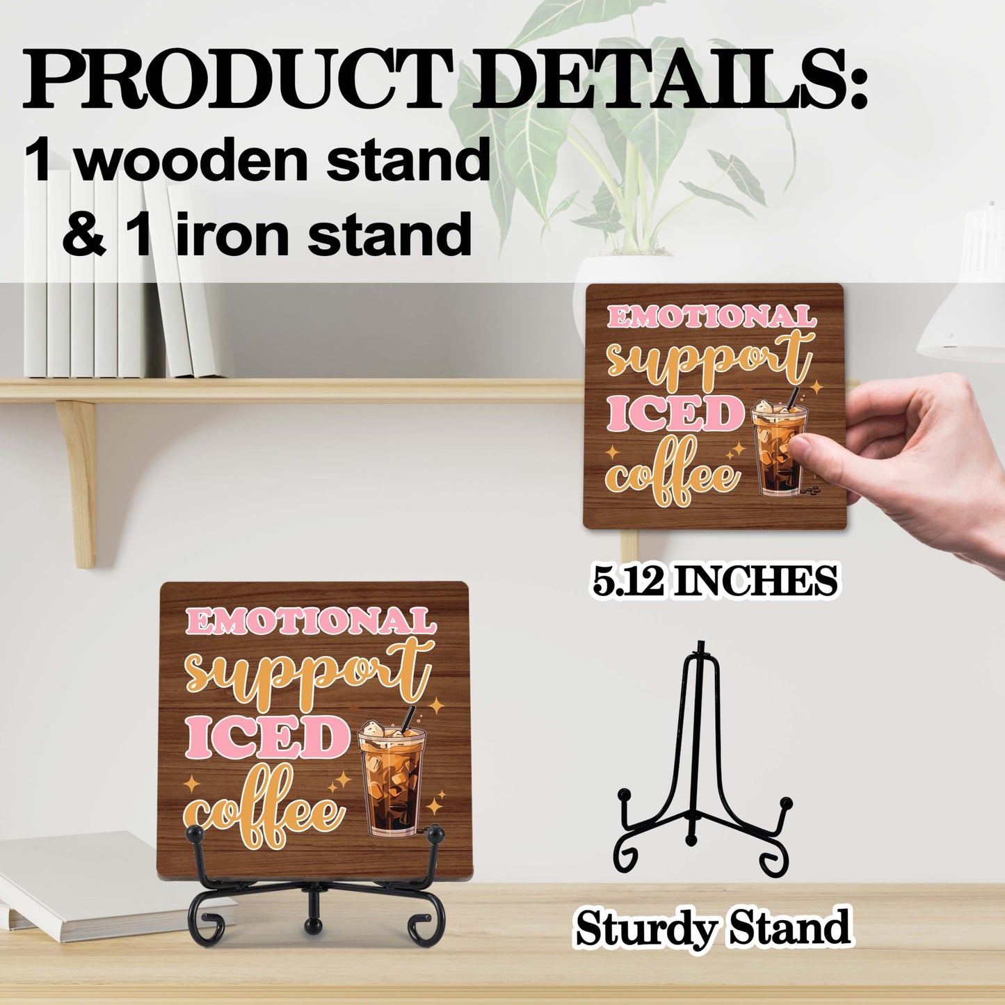Coffee Bar Decor, Farmhouse Kitchen Table Decor, Coffee Station Accessories, Wooden Decorative Sign with Iron Stand for Table Desk Shelf Display-E21 BST220