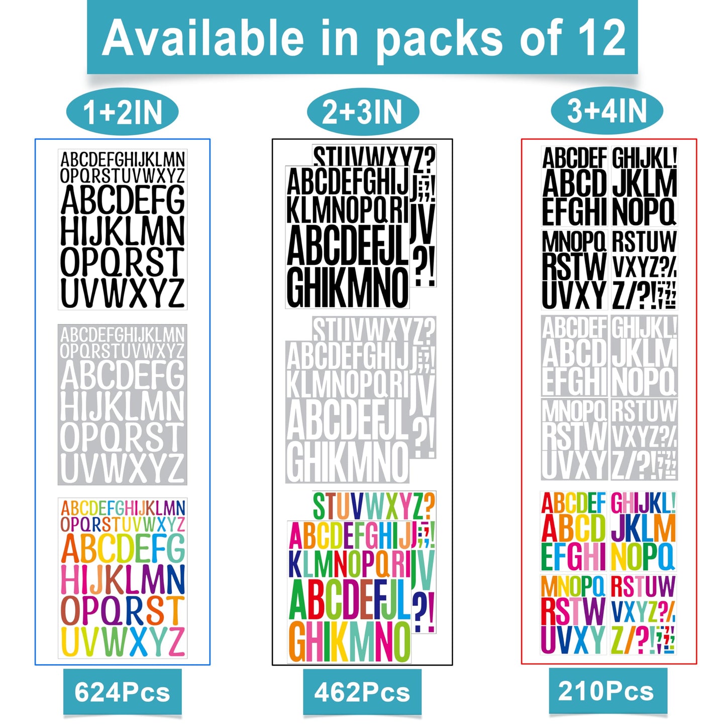 210Pcs 3-4 Inch Alphabet Stickers, 12 Sheets Vinyl Waterproof Letter Stickers, Self-Adhesive Large Stick On Letters for Class, Office, Arts, Crafts, Poster Board, Mailboxes, Handbook (White) BST220