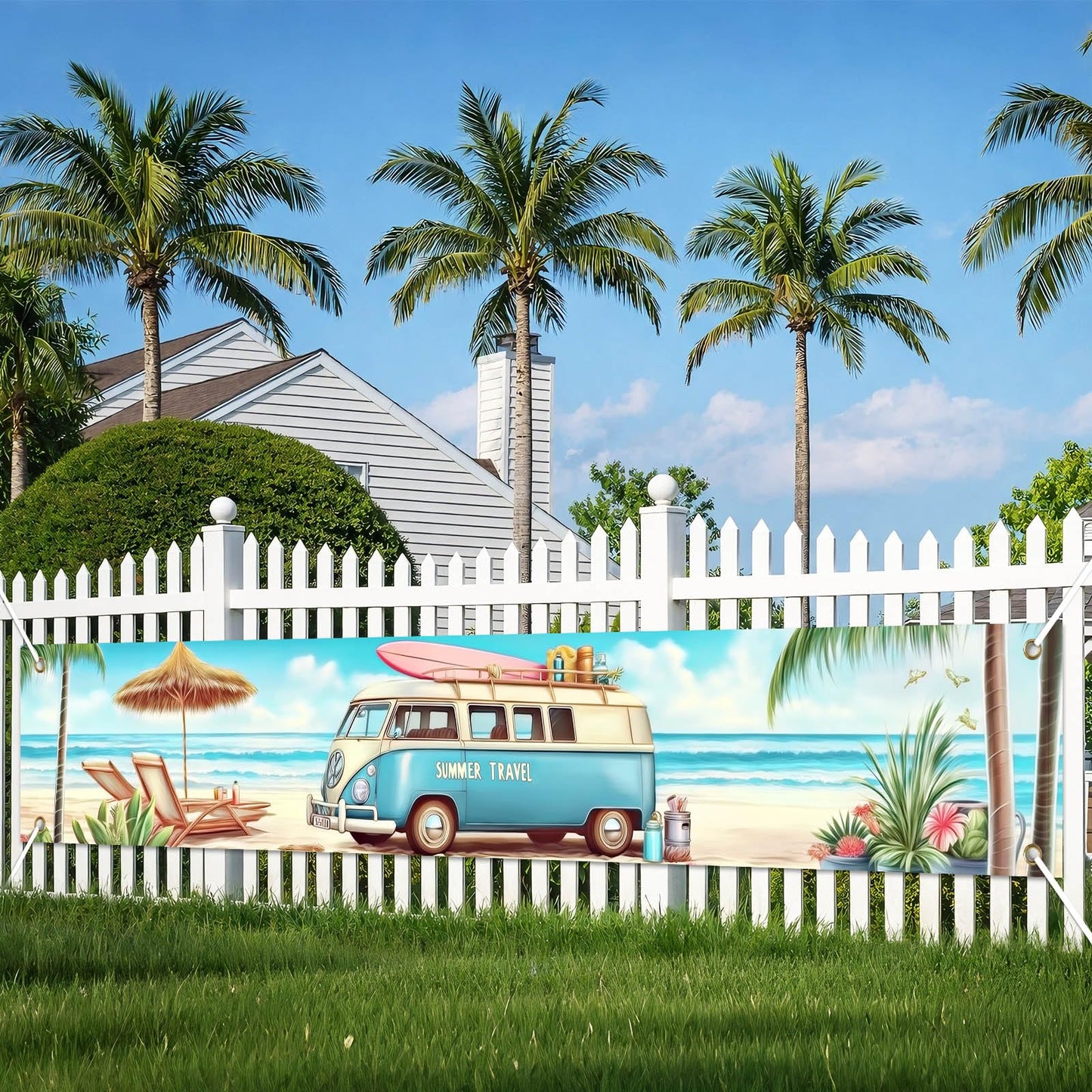BlissYard Hello Summer Banner 118 x 20 Inch Pool Party Decorations Beach Surfboard Watermelon Tropical Fence Sign Hawaiian Luau Outdoor Backyard Wall Decor BST220