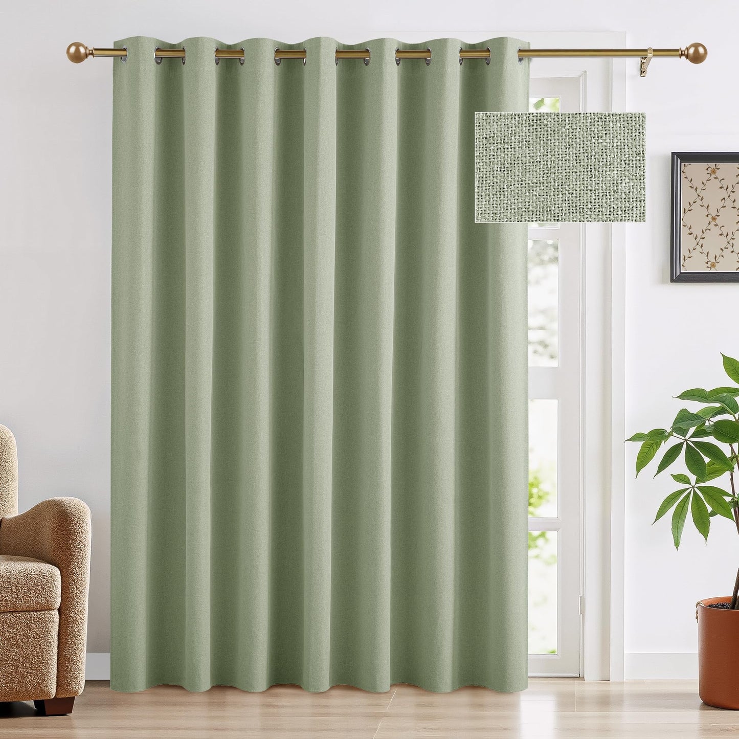 RYB HOME 100% Blackout Curtain for Sliding Glass Doors, Extra Wide Thermal Insulated Privacy Linen Curtains for Bedroom/Patio Door/Living Room/Open Closet, Room Divider, Black, W100xL108, 1 Panel BST220