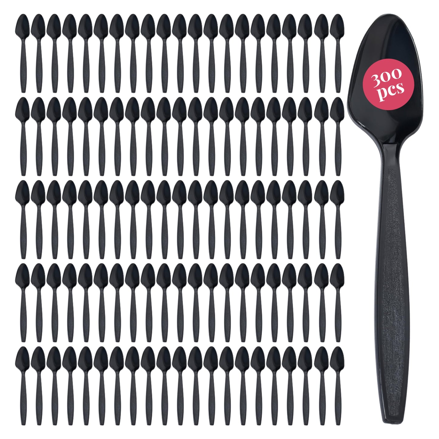 Prestee 300 Black Plastic Spoons Bulk - Durable Disposable Plastic Silverware Spoons - Heat-Resistant Spoon Cutlery - Heavy Duty Flatware Pack - Disposable Silverware Utensil Set for Hot and Cold Food BST220