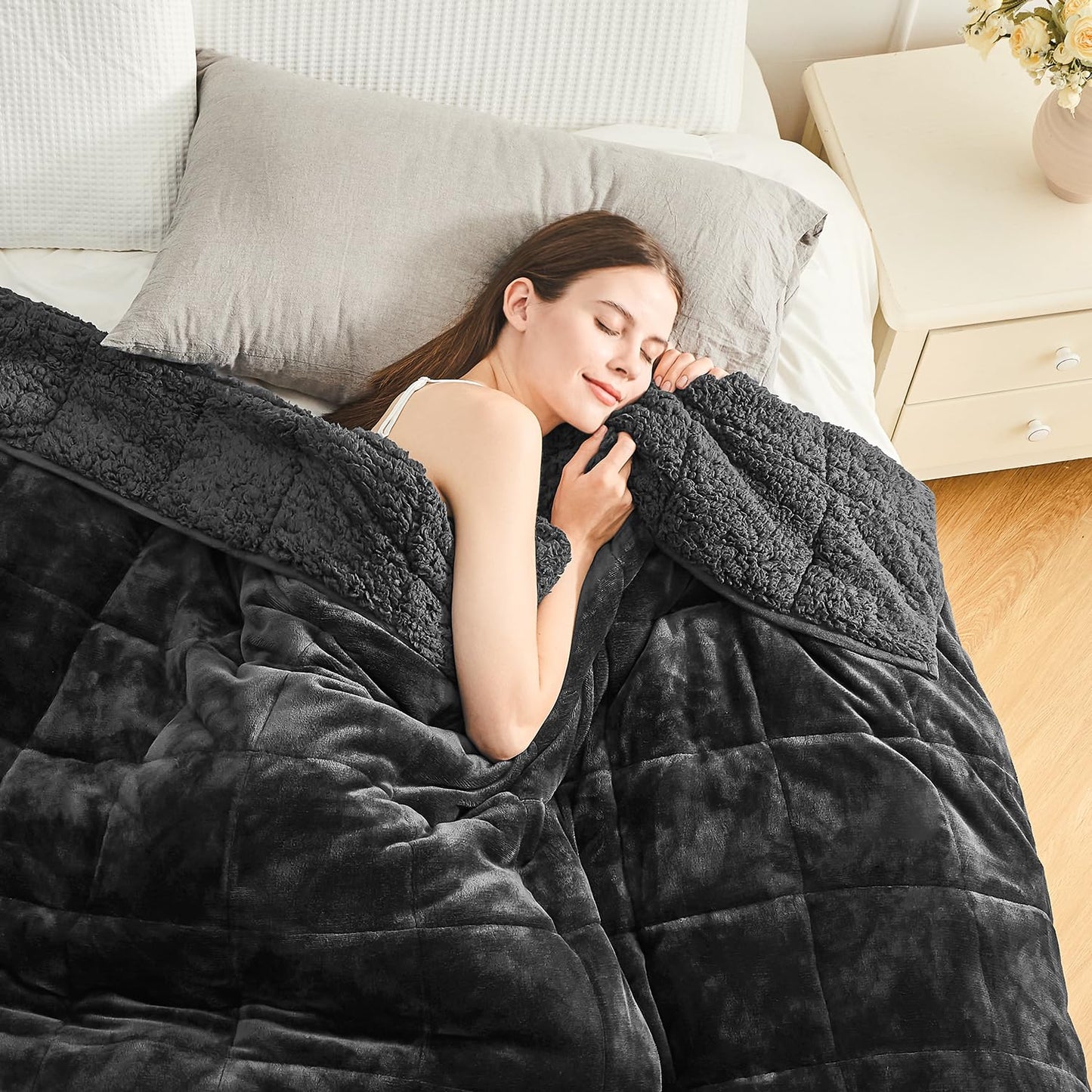 Cottonblue Sherpa Fleece Weighted Blanket for Adults 15 lbs 48x72in Soft | Cozy Flannel Weighted Throw Blankets Full Size for Calming Sleeping Relaxing, Warm Fuzzy Bed Sofa Heavy Blanket Washable,Grey BST202