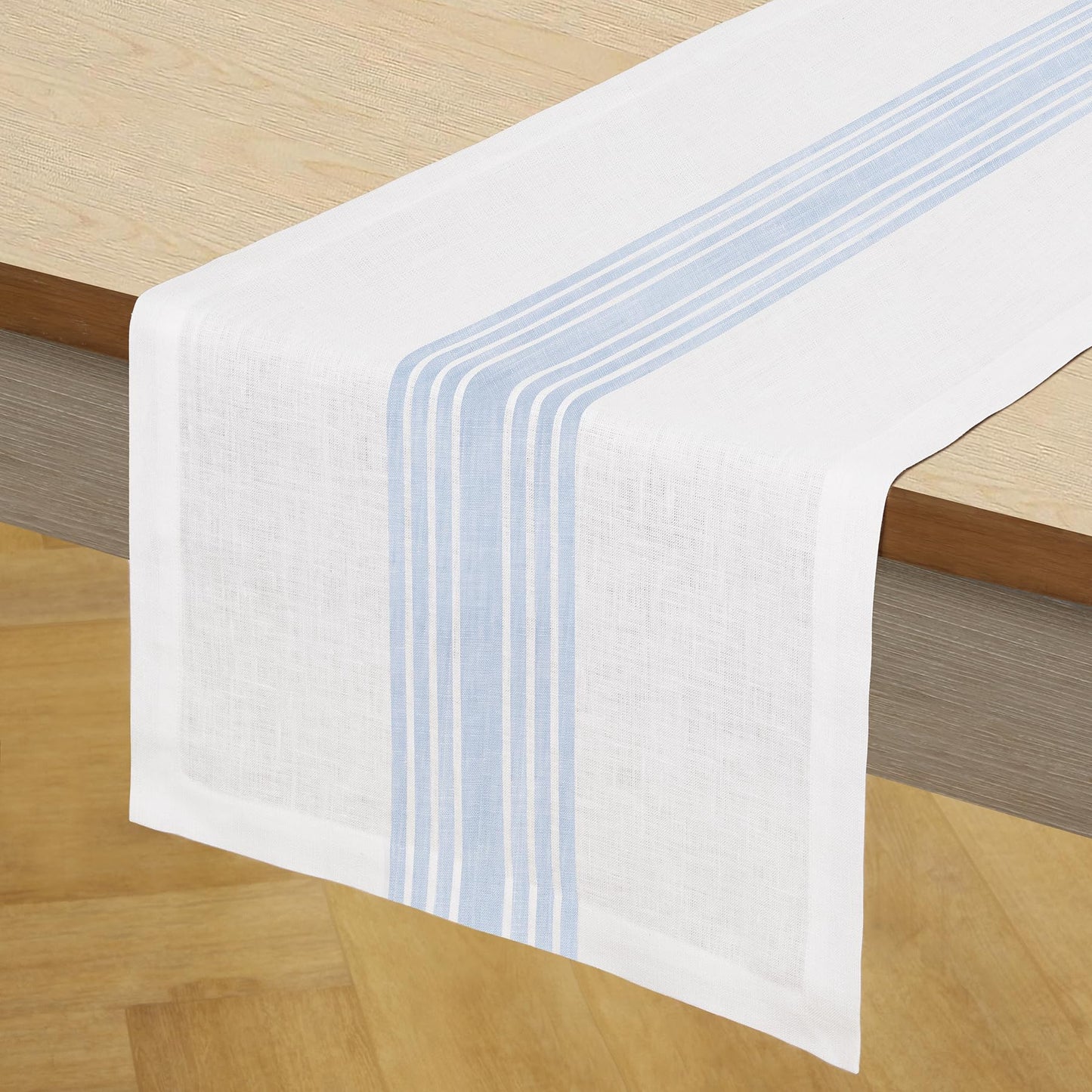 Solino Home 100% Linen Table Runner, 14 x 60 in, Black and White Striped | Farmhouse Table Runners for dining, console and side tables; vintage grain sack centre stripe; Pure Linen; OEKO-TEX Certified BST326SOLH