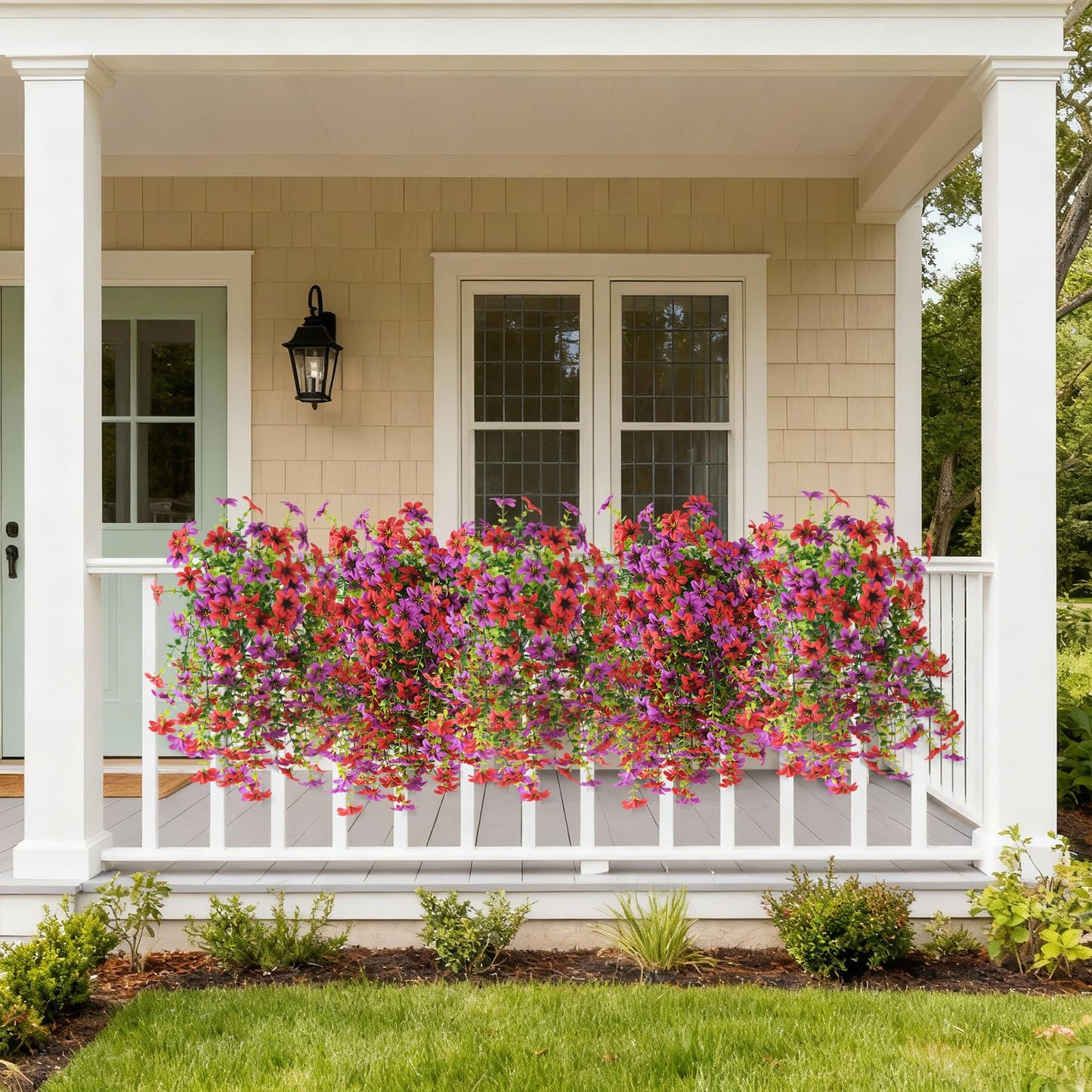 Artificial Flowers for Outdoor Faux Flowers for Plant Pot Spring Decoration | 2 Pcs Faux Hanging Plants UV Resistant Look Real Outside Home Garden Porch Patio Entrance Courtyard Decor BST326H