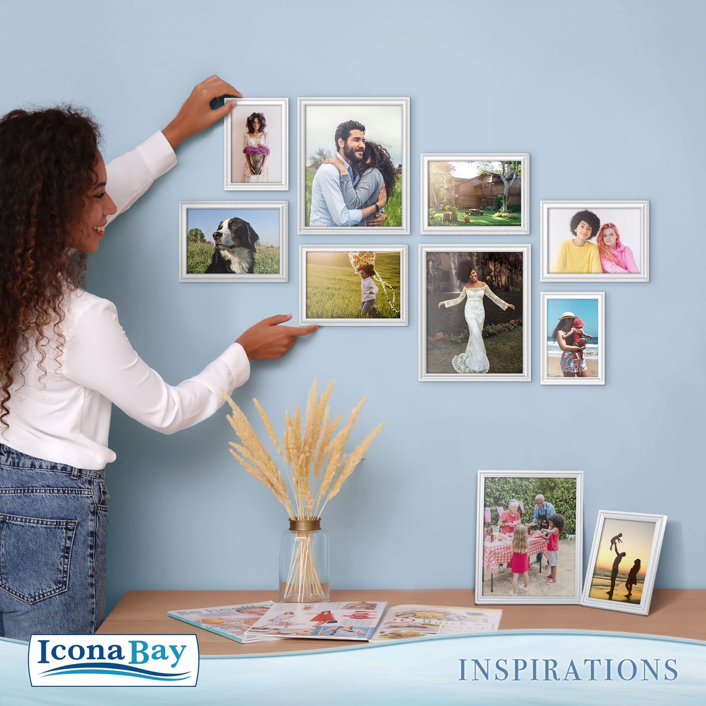 Icona Bay Combination White Picture Frames Set - 10 PC (Five 4x6, Three 5x7, Two 8x10), Inspirations Collection Multi-Pack for Contemporary Wall Gallery BST220