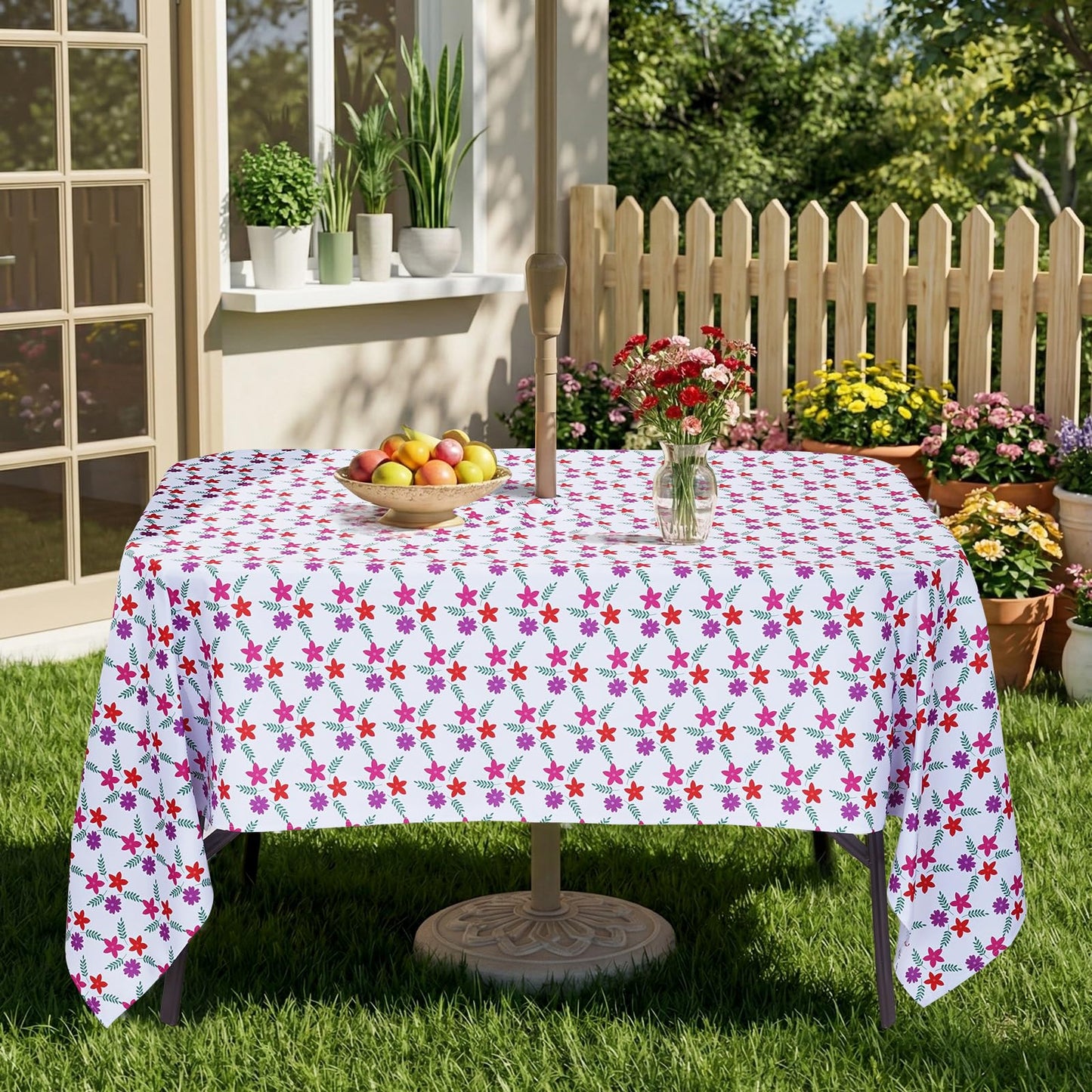 Eternal Beauty 52” Round Tablecloth Waterproof Outdoor Tablecloth with Umbrella Hole Zipper for Spring Summer Patio Picnic Tables (Tropical Palm Leaf) BST326H