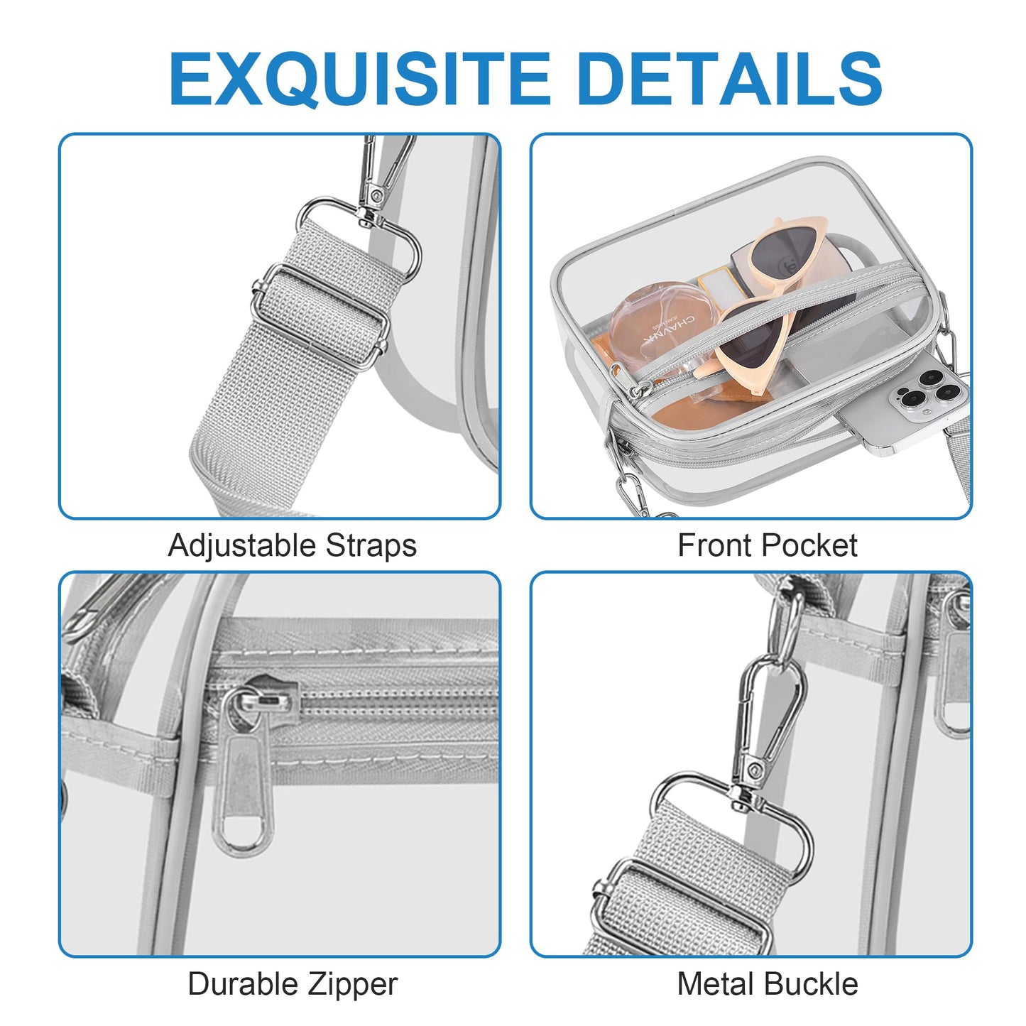 Clear Bag for Stadium Events Stadium Approved Women's Top-Handle Handbags | Mini Small Clear Bag Purse with Wide Adjustable Strap and Front Pocket for Sports Concerts, Festivals BST202