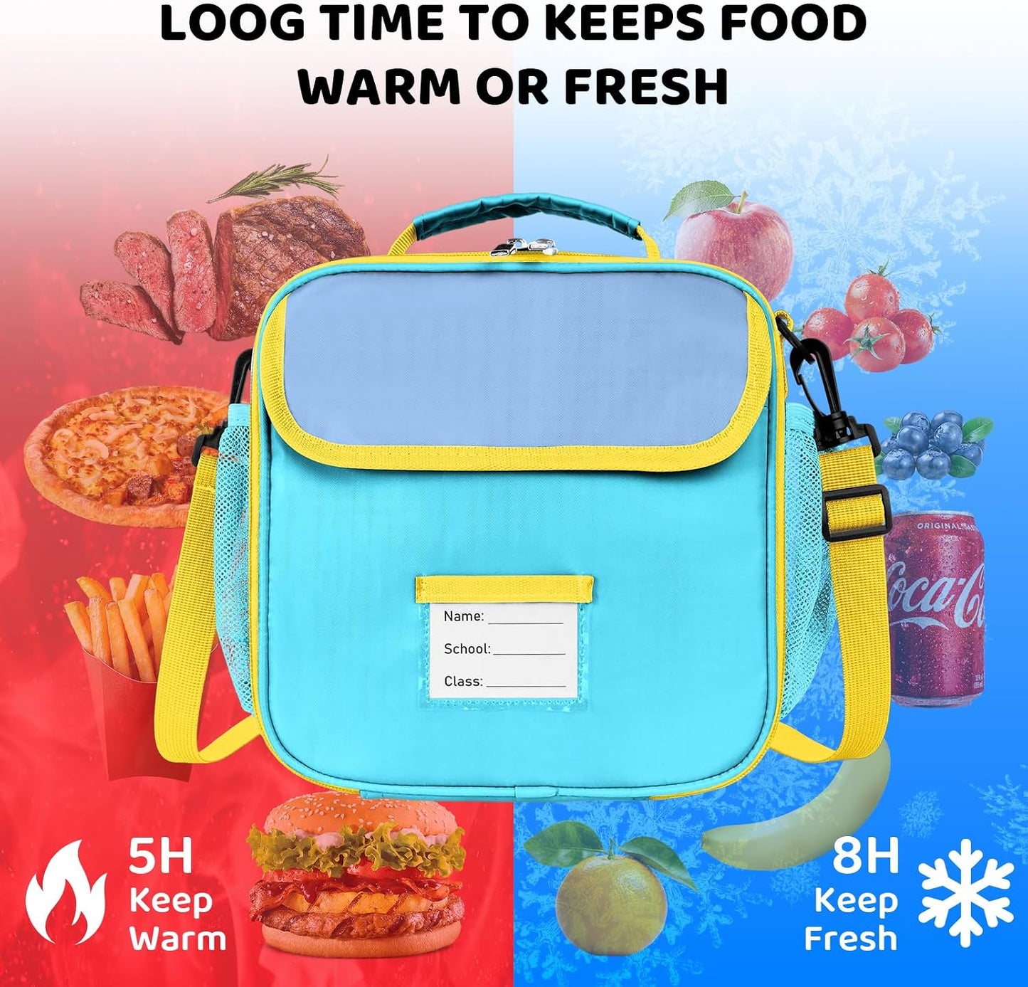 Lunch Bag for Kids Insulated Lunch Boxe for Boys Girls Small Reusable Cooler Tote Lunchbag Back to School Cute Lunchbox for Teens (light blue) WN420